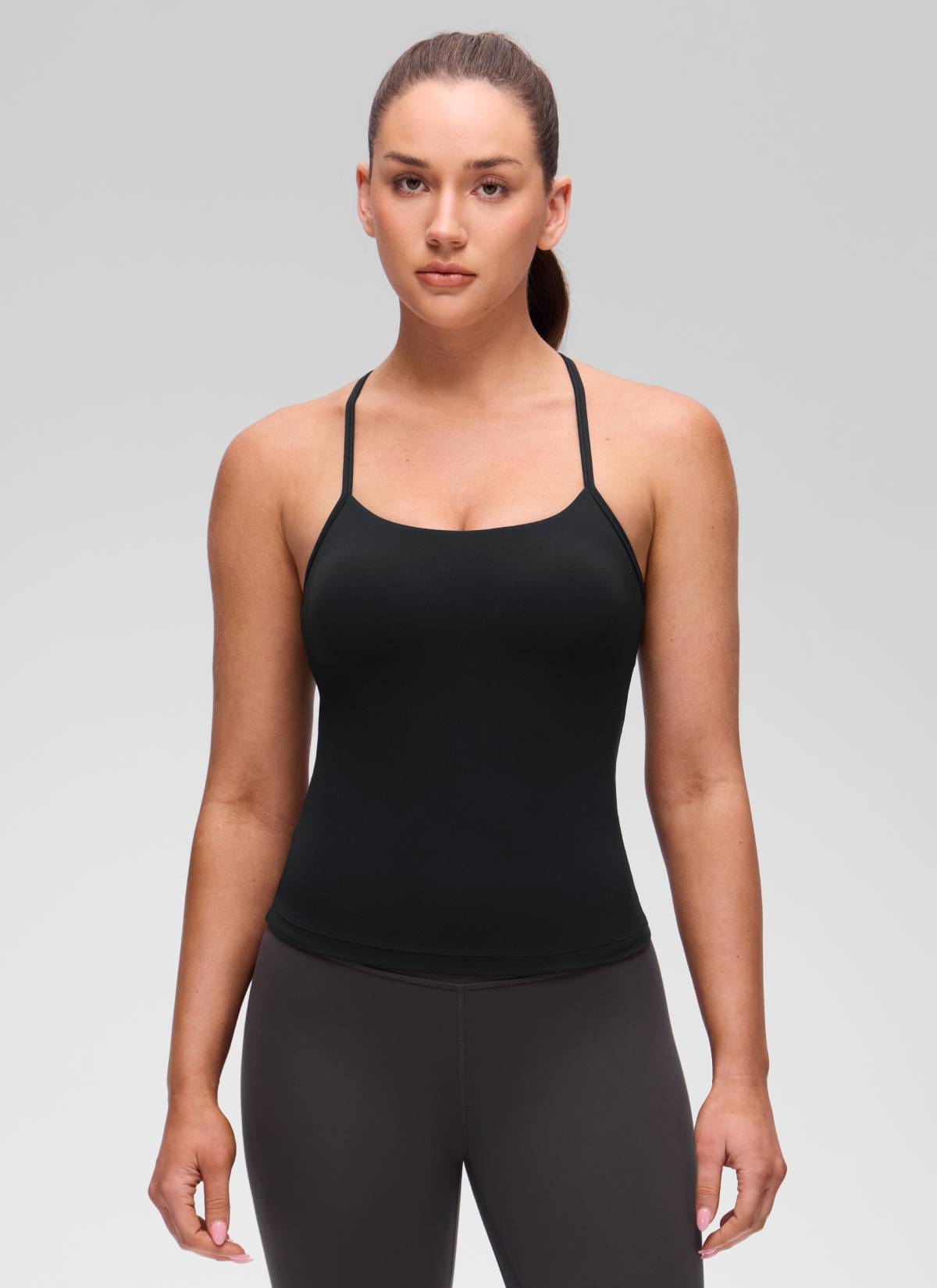 CRZ YOGA Kaos Tank Top Yoga Wanita Model Slim Fit dengan Bra Terintegrasi, Model Y Back, Warna Hitam Butterluxe