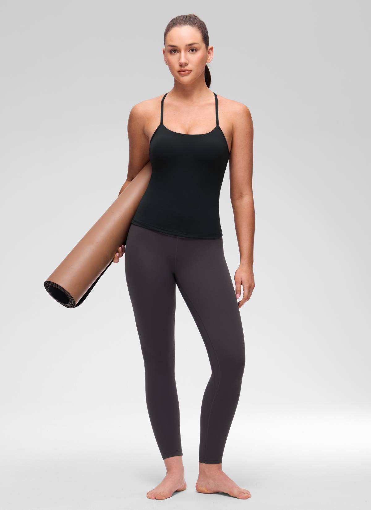 CRZ YOGA Kaos Tank Top Yoga Wanita Model Slim Fit dengan Bra Terintegrasi, Model Y Back, Warna Hitam Butterluxe