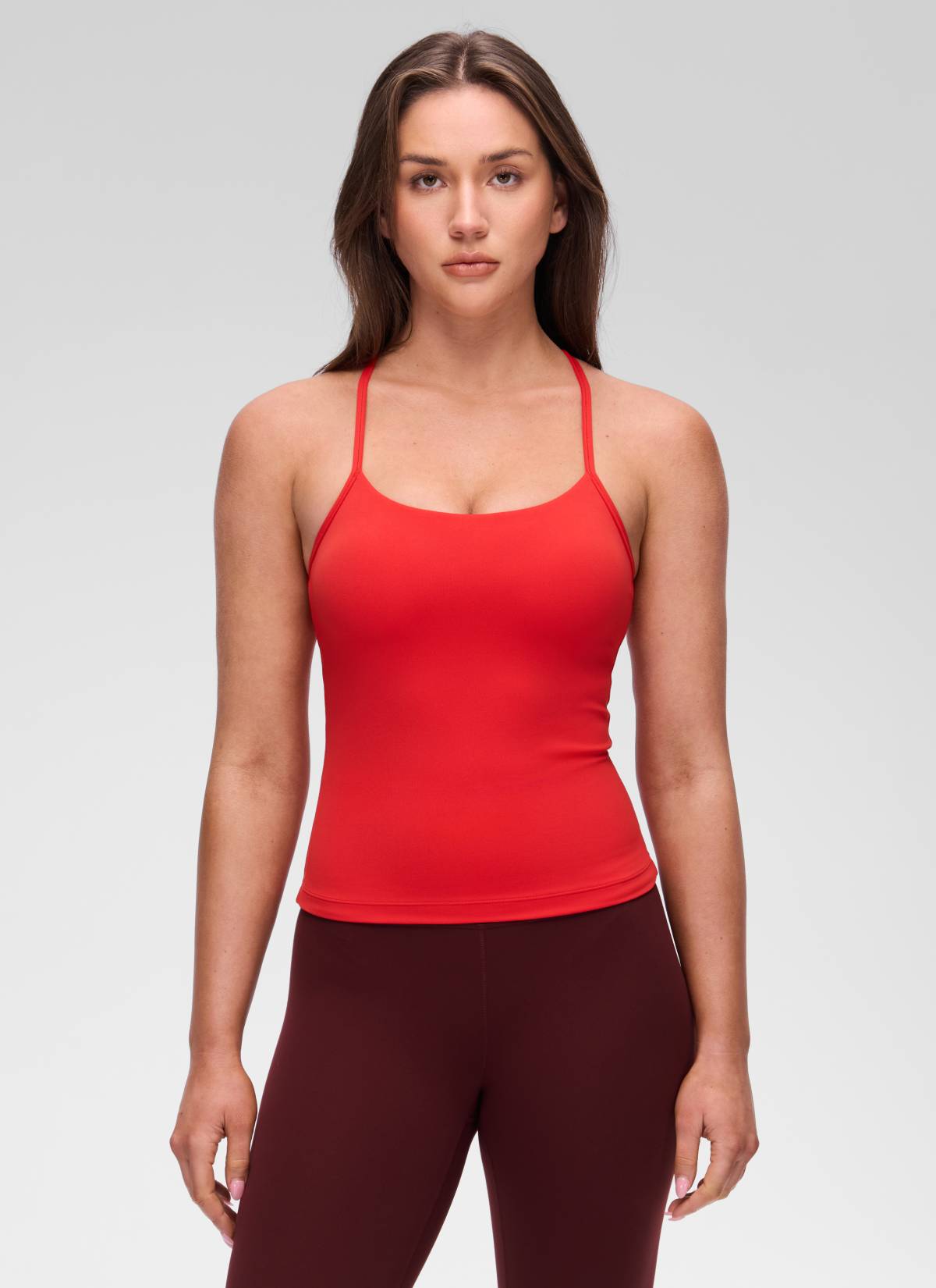 Butterluxe CRZ YOGA Pakaian Yoga Wanita Model Slim Fit dengan Bra Terintegrasi, Model Tank Top dengan Punggung Y, Warna Merah Tua