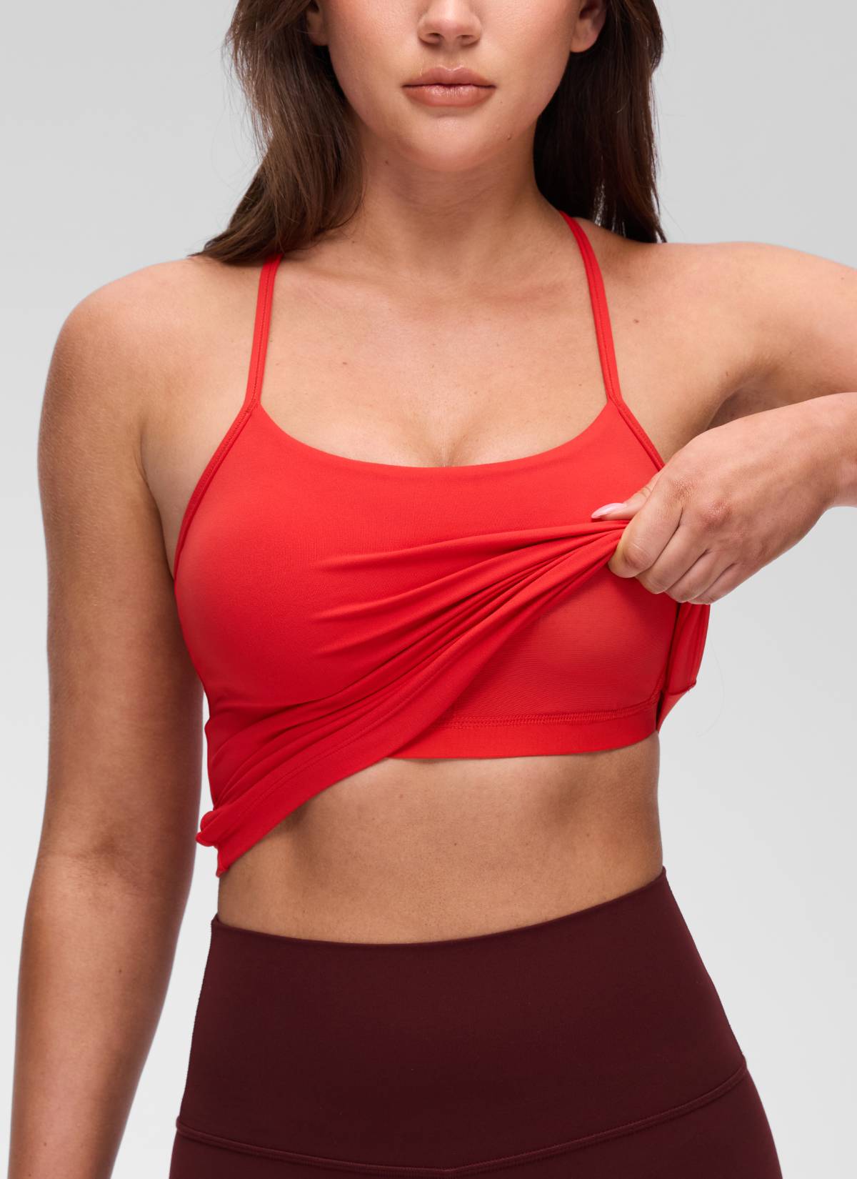 Butterluxe CRZ YOGA Pakaian Yoga Wanita Model Slim Fit dengan Bra Terintegrasi, Model Tank Top dengan Punggung Y, Warna Merah Tua