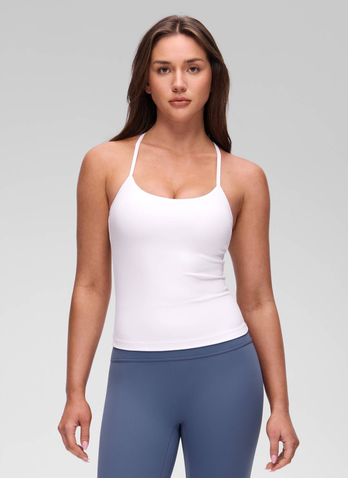 CRZ YOGA Kaos Tanktop Yoga Wanita Model Slim Fit dengan Bra Terintegrasi, Model Y Back, Warna Putih Butterluxe