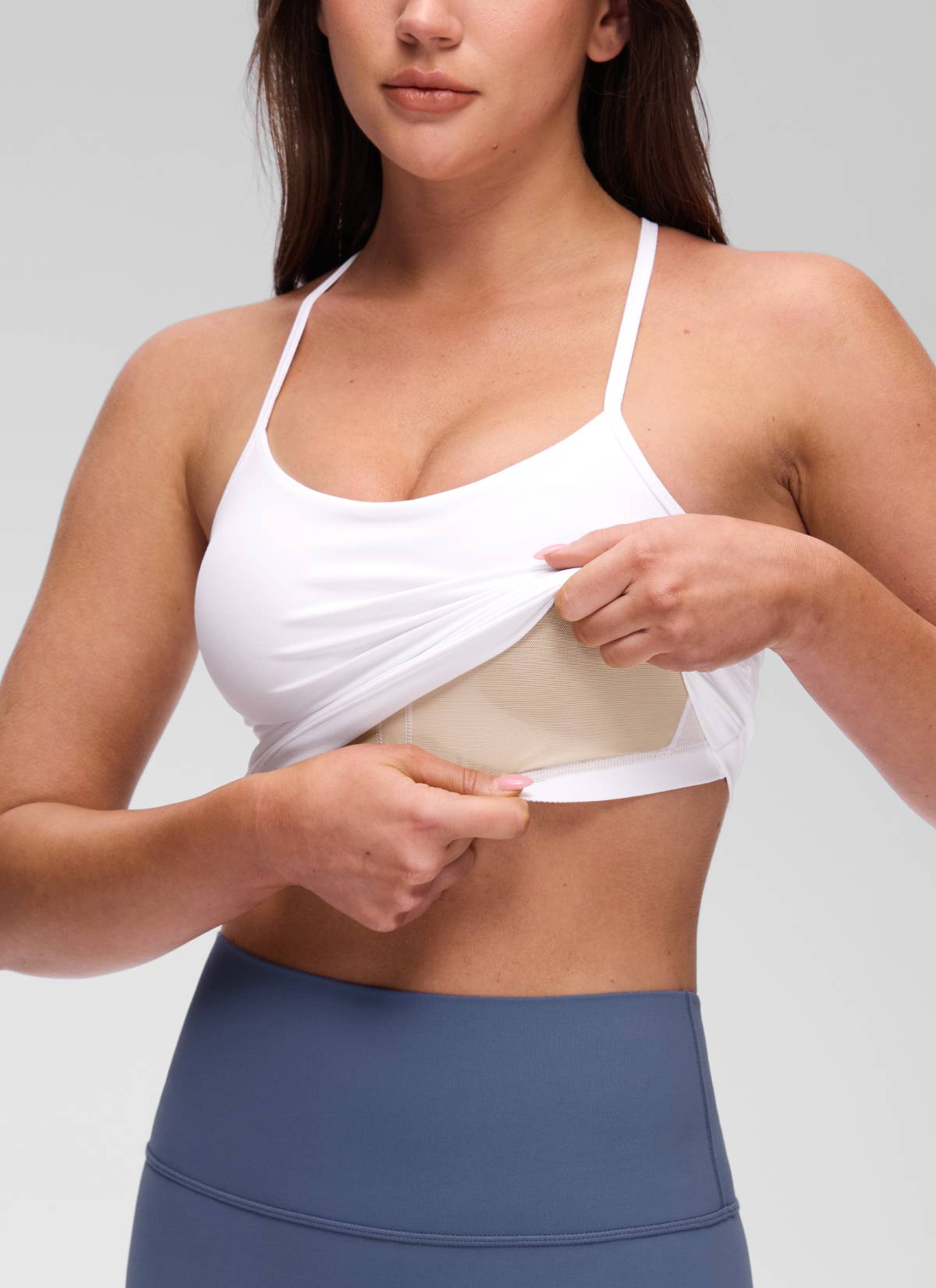 CRZ YOGA Kaos Tanktop Yoga Wanita Model Slim Fit dengan Bra Terintegrasi, Model Y Back, Warna Putih Butterluxe