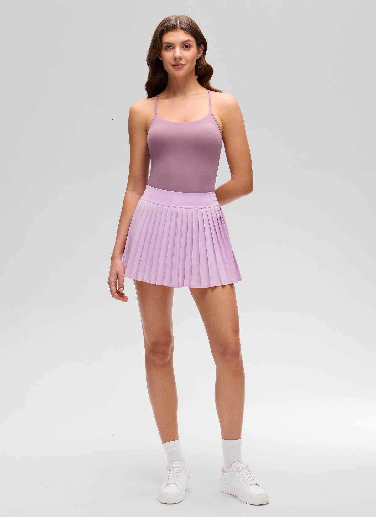 Butterluxe CRZ YOGA Pakaian Yoga Wanita Model Slim Fit dengan Bra Terintegrasi, Model Tank Top dengan Punggung Berbentuk Y, Warna Lavender Muda