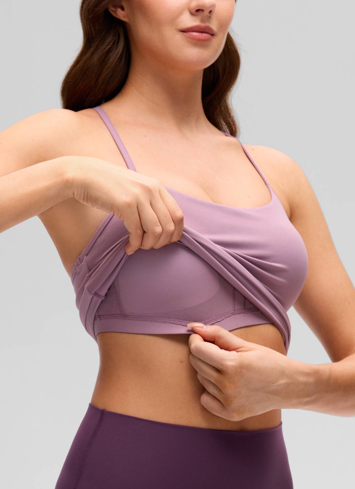 Butterluxe CRZ YOGA Pakaian Yoga Wanita Model Slim Fit dengan Bra Terintegrasi, Model Tank Top dengan Punggung Berbentuk Y, Warna Lavender Muda
