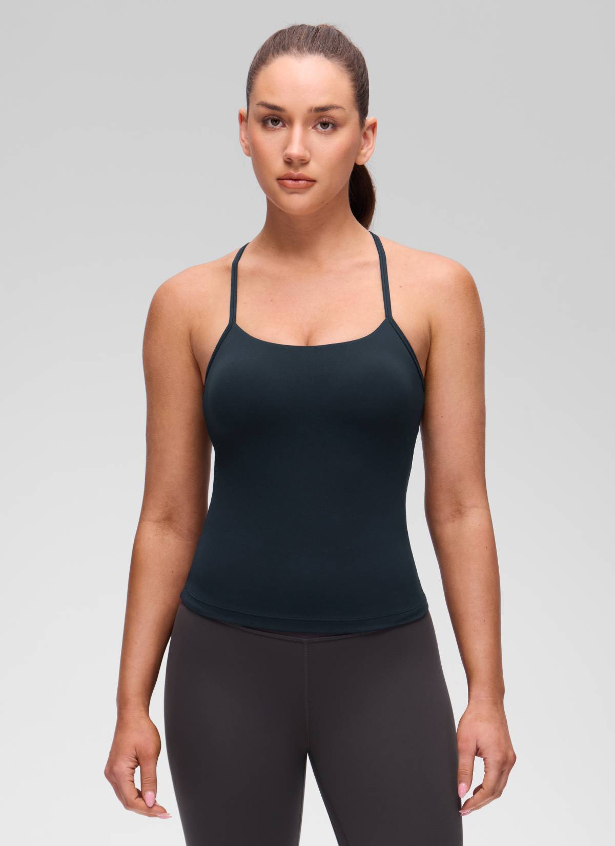 Butterluxe CRZ YOGA Kaos Tanktop Yoga Wanita Model Slim Fit dengan Bra Terintegrasi, Model Y Back, Warna True Navy