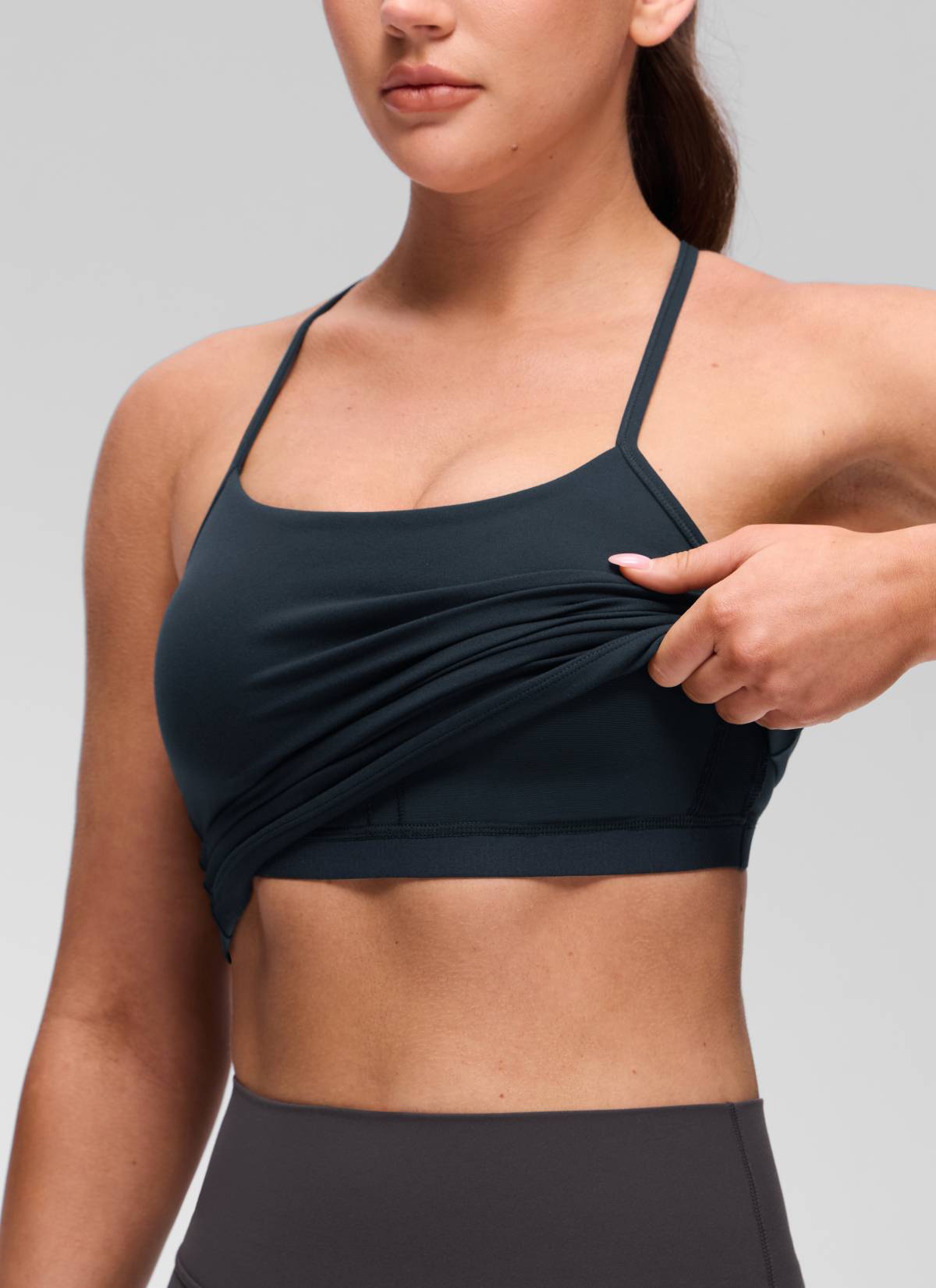 Butterluxe CRZ YOGA Kaos Tanktop Yoga Wanita Model Slim Fit dengan Bra Terintegrasi, Model Y Back, Warna True Navy