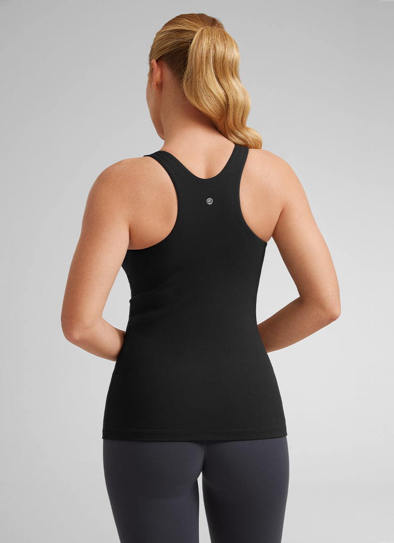 CRZ YOGA Atasan Yoga Wanita Model Slim Fit, Tank Top dengan Desain Racerback dan Leher Tinggi, Warna Hitam, Model " Butterluxe "