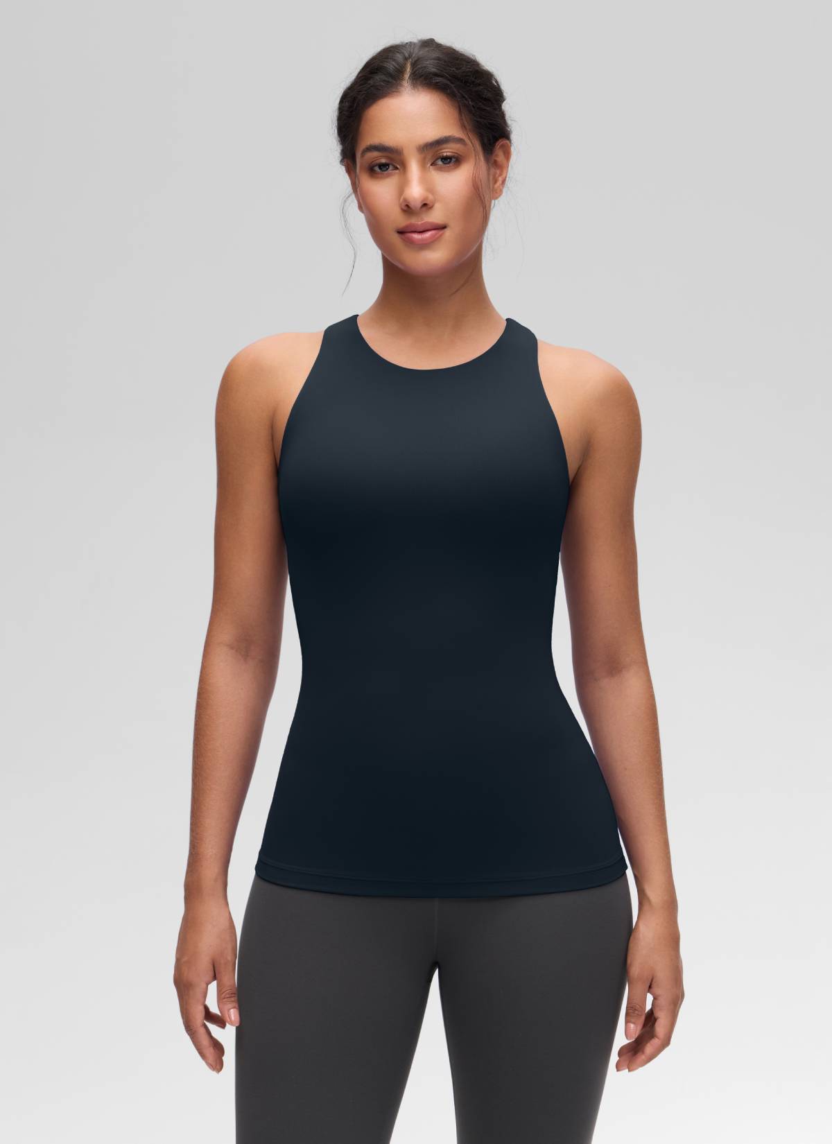 CRZ YOGA Atasan Yoga Wanita Model Slim Fit, Tank Top dengan Desain Racerback dan Leher Tinggi, Warna True Navy Butterluxe