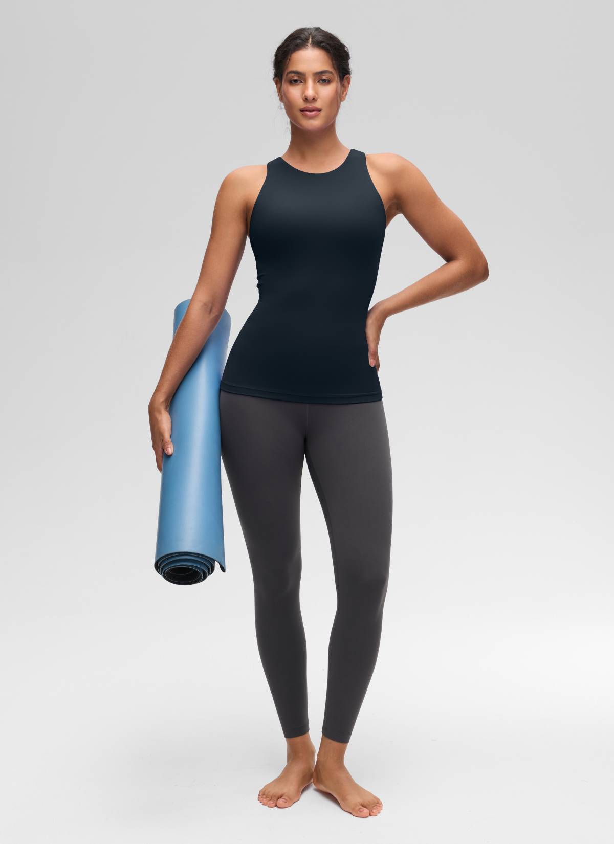 CRZ YOGA Atasan Yoga Wanita Model Slim Fit, Tank Top dengan Desain Racerback dan Leher Tinggi, Warna True Navy Butterluxe