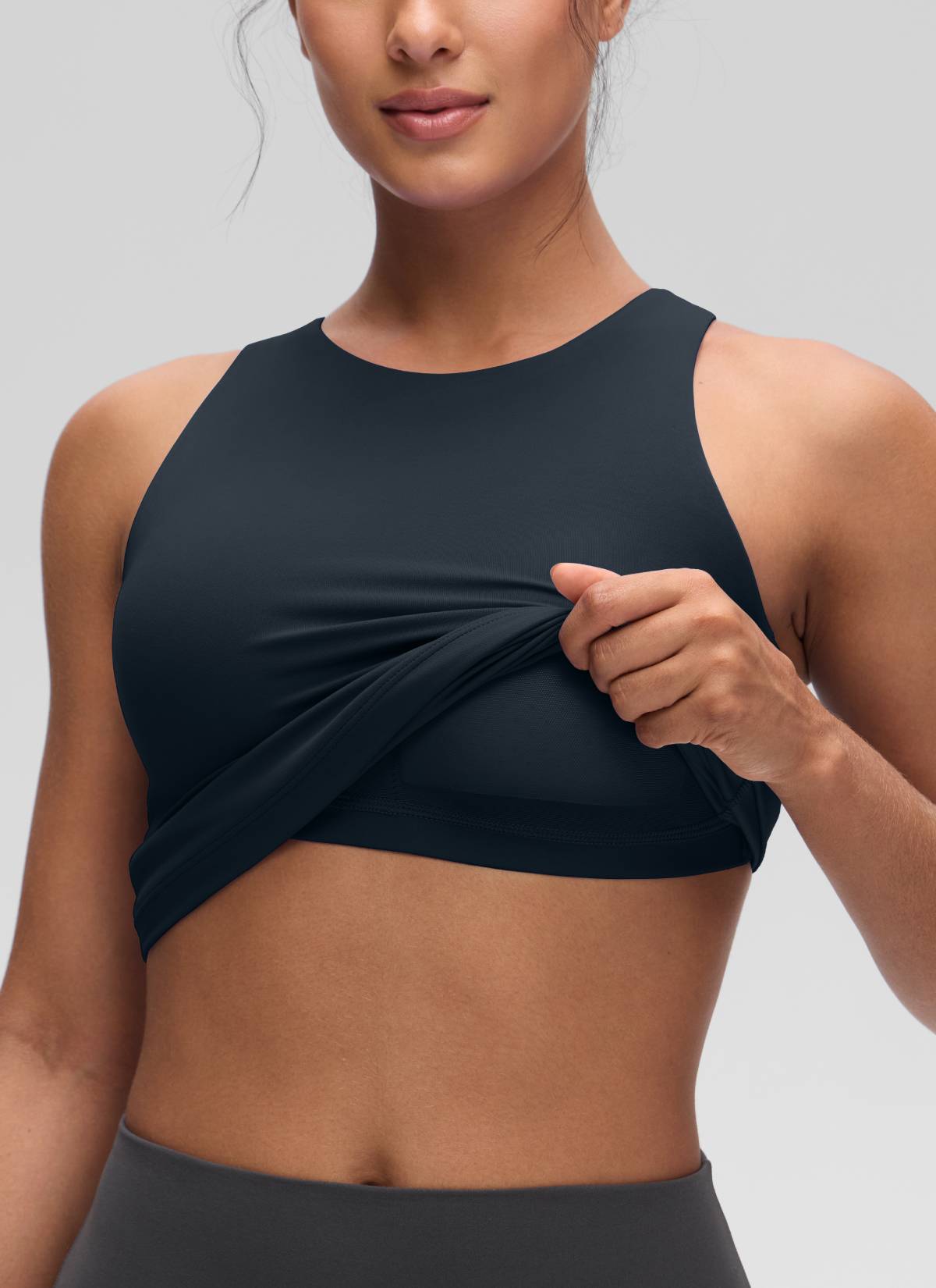 CRZ YOGA Atasan Yoga Wanita Model Slim Fit, Tank Top dengan Desain Racerback dan Leher Tinggi, Warna True Navy Butterluxe