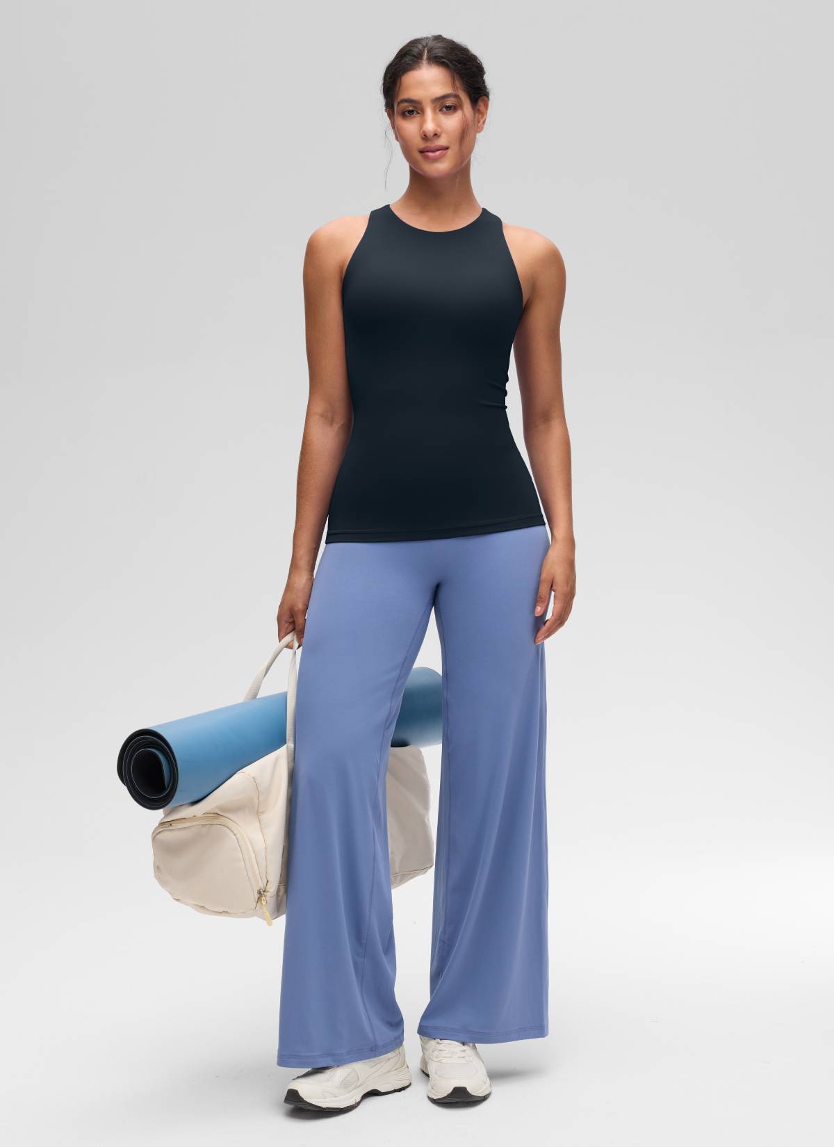 CRZ YOGA Atasan Yoga Wanita Model Slim Fit, Tank Top dengan Desain Racerback dan Leher Tinggi, Warna True Navy Butterluxe