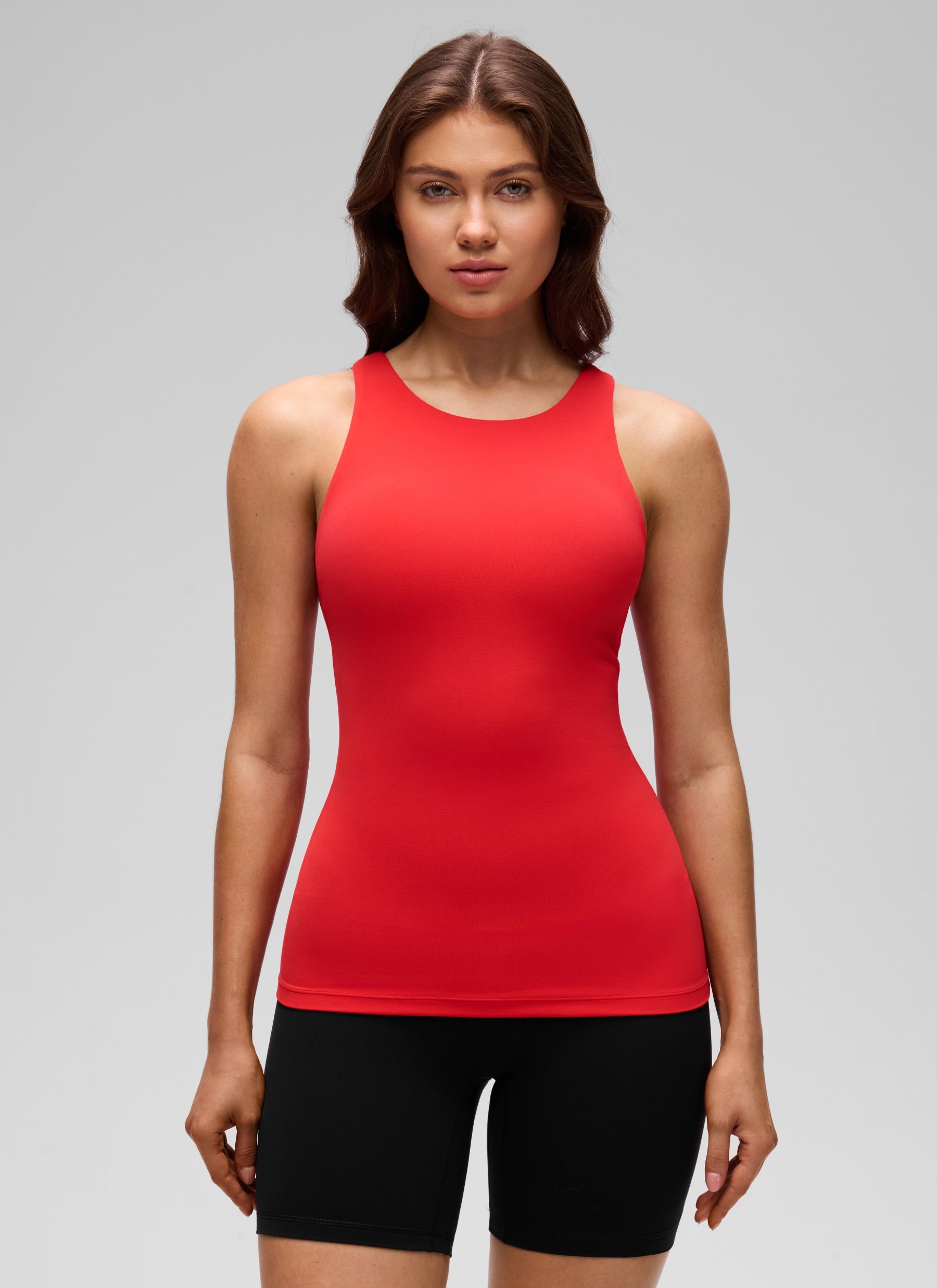 CRZ YOGA Atasan Yoga Wanita Model Slim Fit, Tank Top Racerback dengan Leher Tinggi, Warna Merah Tua ( Butterluxe )