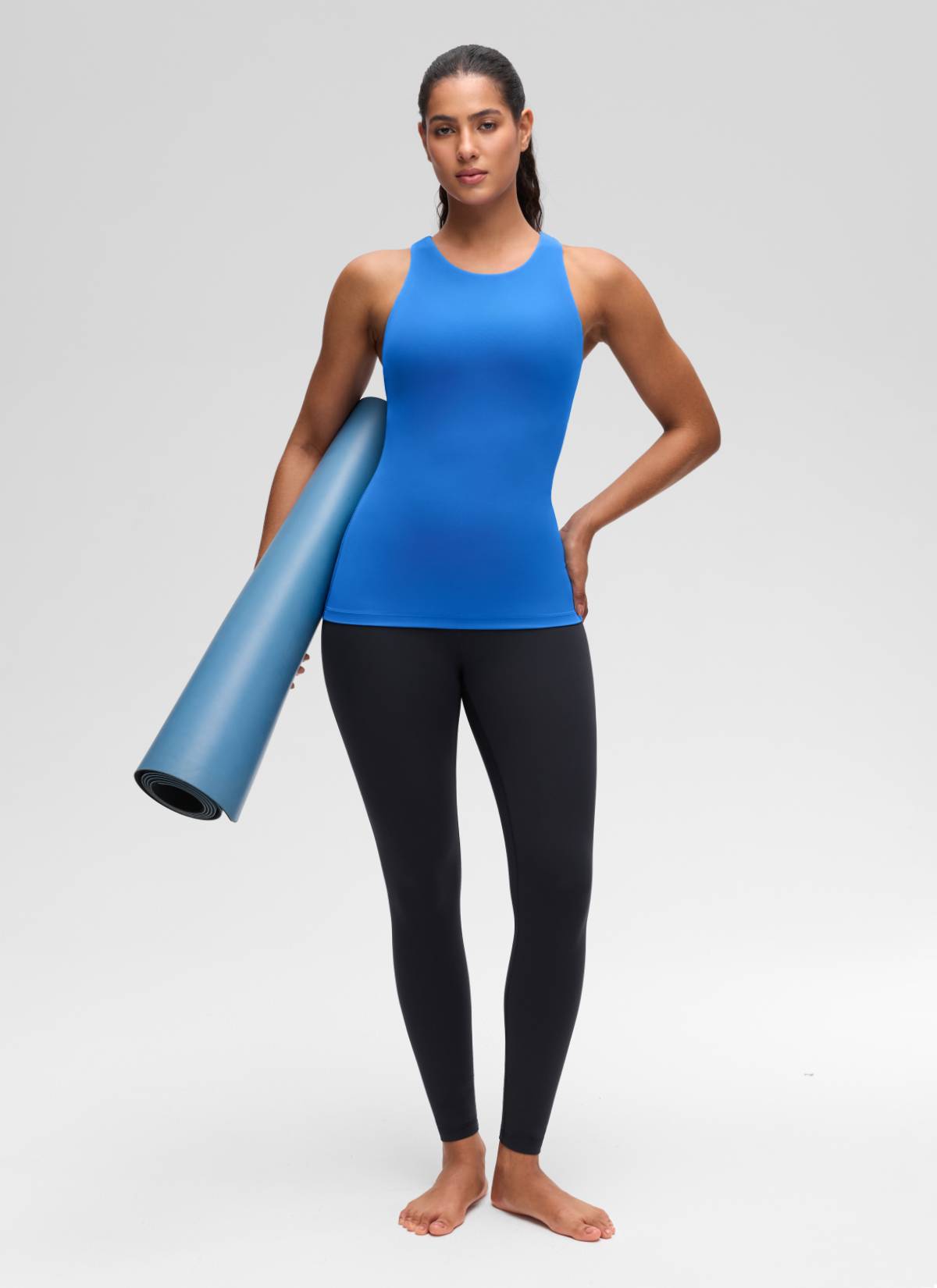 CRZ YOGA Atasan Yoga Wanita Model Slim Fit, Tank Top dengan Model Racerback dan Leher Tinggi, Warna Biru Berkilau ( Butterluxe )
