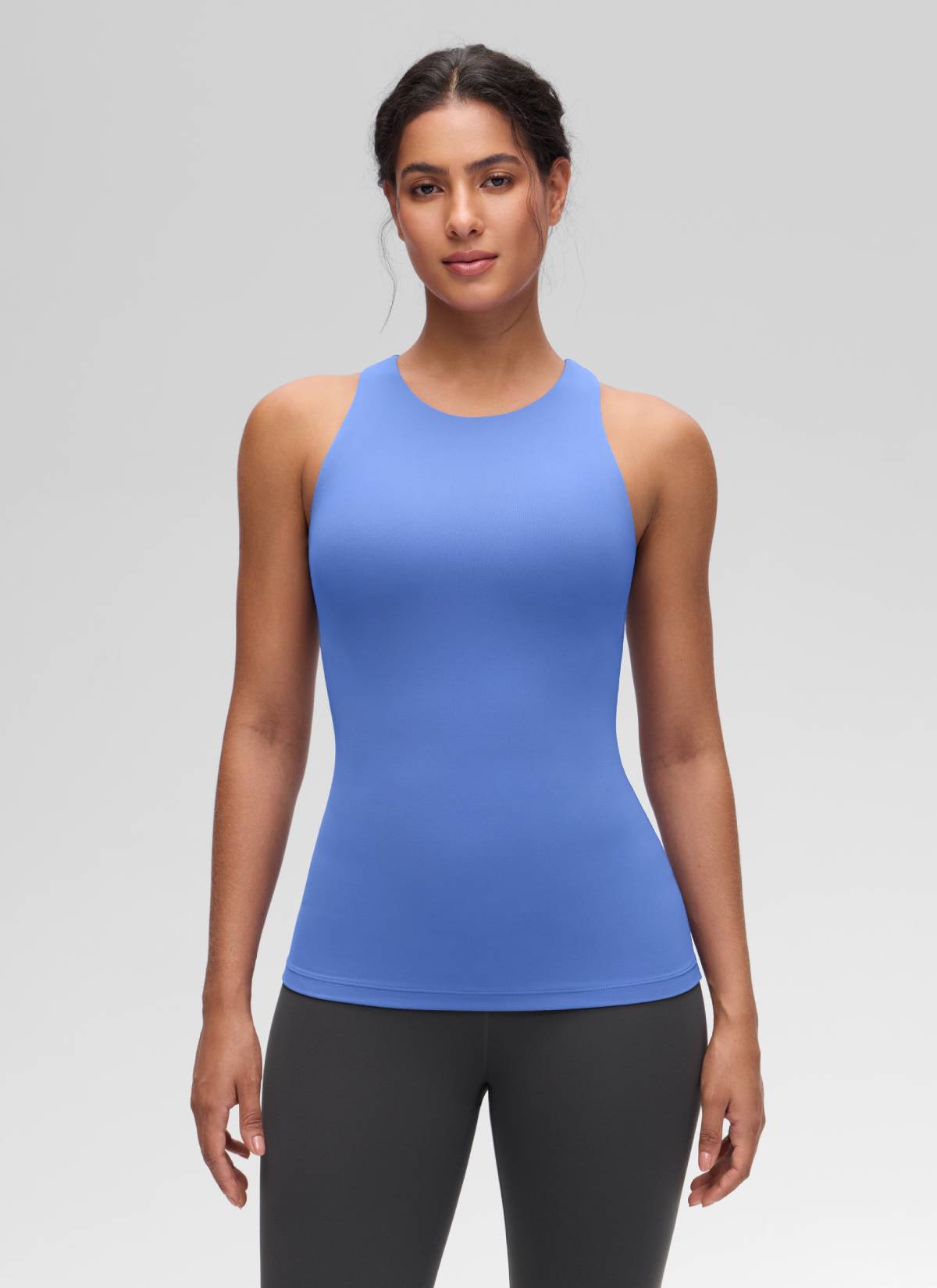 CRZ YOGA Atasan Yoga Wanita Model Slim Fit, Tank Top Racerback dengan Leher Tinggi, Motif " Butterluxe " Warna Wild Indigo