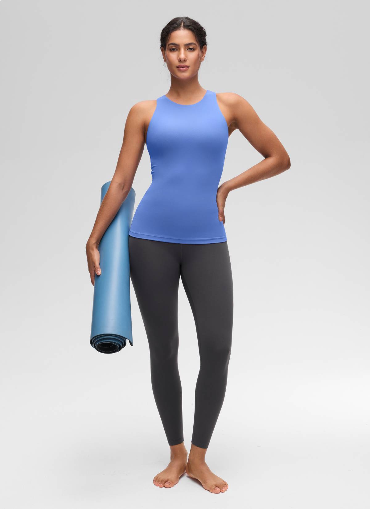 CRZ YOGA Atasan Yoga Wanita Model Slim Fit, Tank Top Racerback dengan Leher Tinggi, Motif " Butterluxe " Warna Wild Indigo