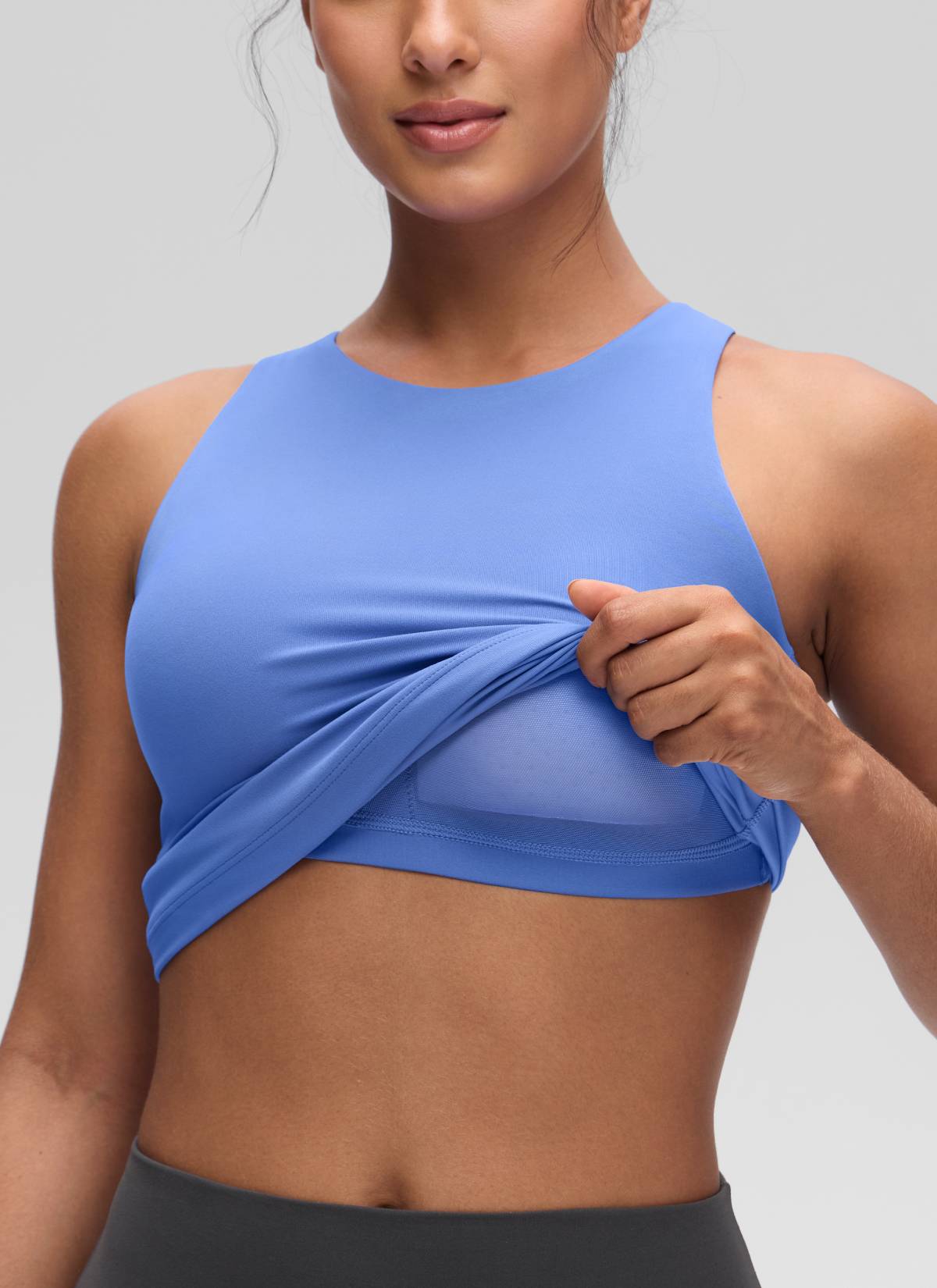 CRZ YOGA Atasan Yoga Wanita Model Slim Fit, Tank Top Racerback dengan Leher Tinggi, Motif " Butterluxe " Warna Wild Indigo