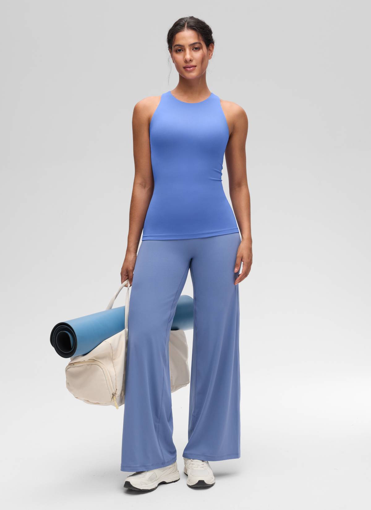 CRZ YOGA Atasan Yoga Wanita Model Slim Fit, Tank Top Racerback dengan Leher Tinggi, Motif " Butterluxe " Warna Wild Indigo
