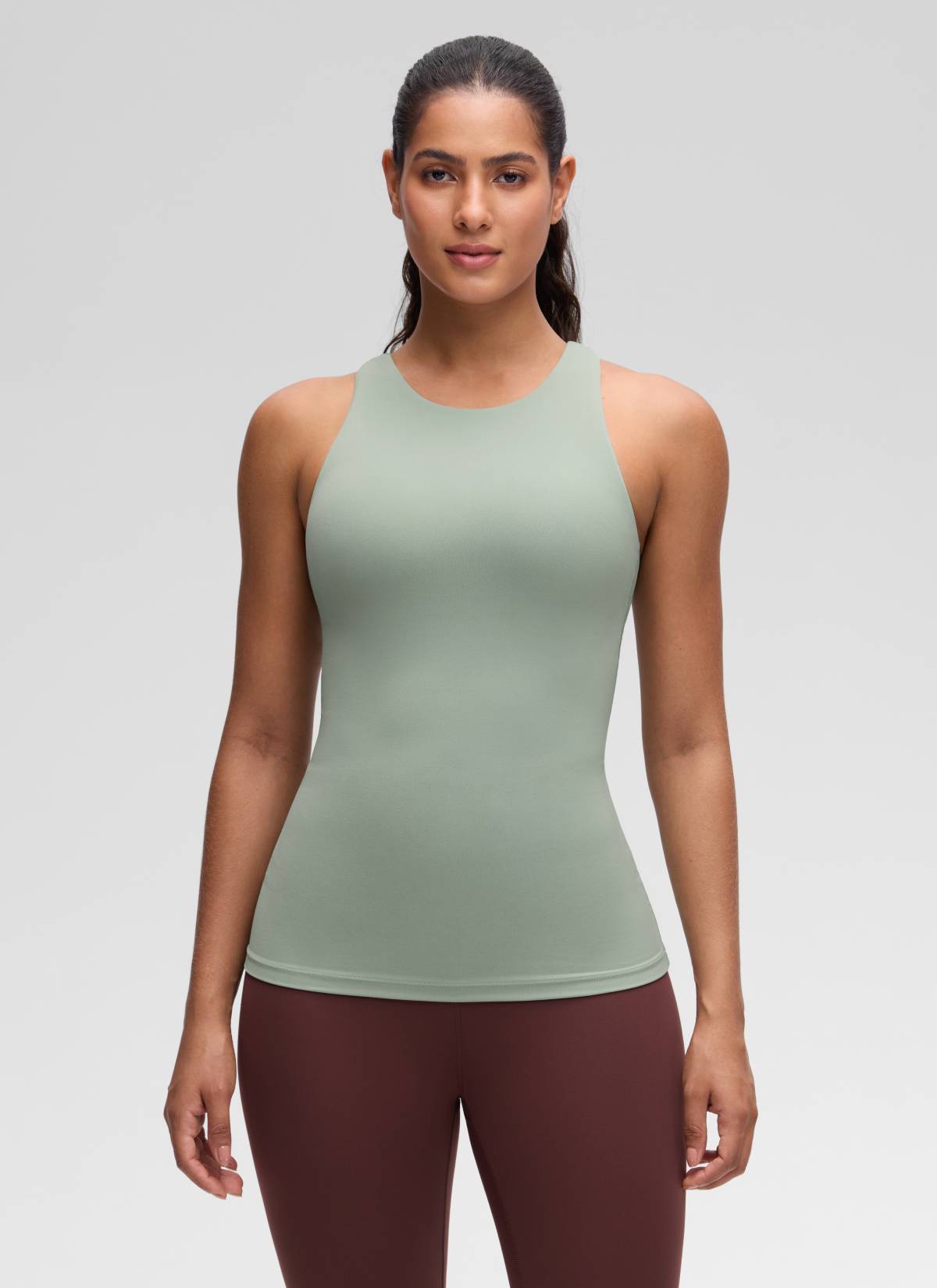 CRZ YOGA Atasan Yoga Wanita Model Slim Fit, Tank Top Racerback dengan Leher Tinggi, Motif Daun Palem Hijau, " Butterluxe "