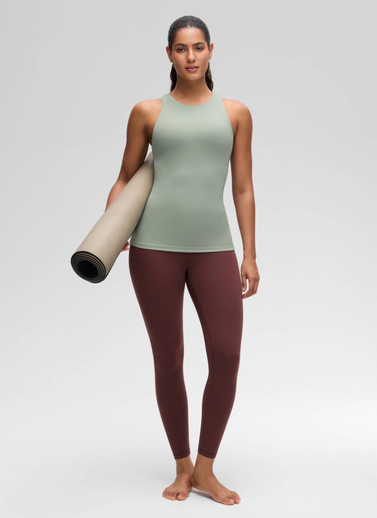 CRZ YOGA Atasan Yoga Wanita Model Slim Fit, Tank Top Racerback dengan Leher Tinggi, Motif Daun Palem Hijau, " Butterluxe "