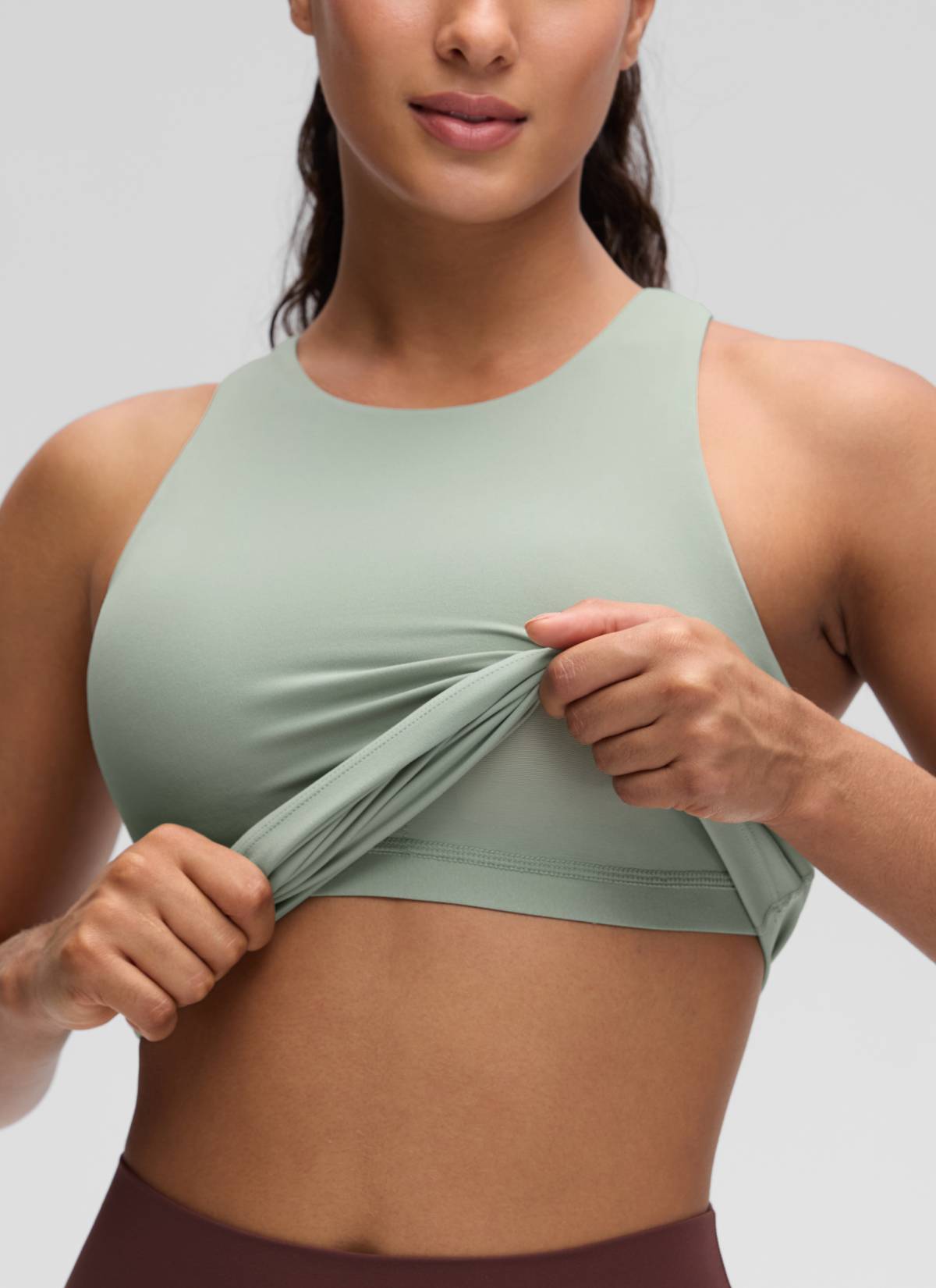 CRZ YOGA Atasan Yoga Wanita Model Slim Fit, Tank Top Racerback dengan Leher Tinggi, Motif Daun Palem Hijau, " Butterluxe "
