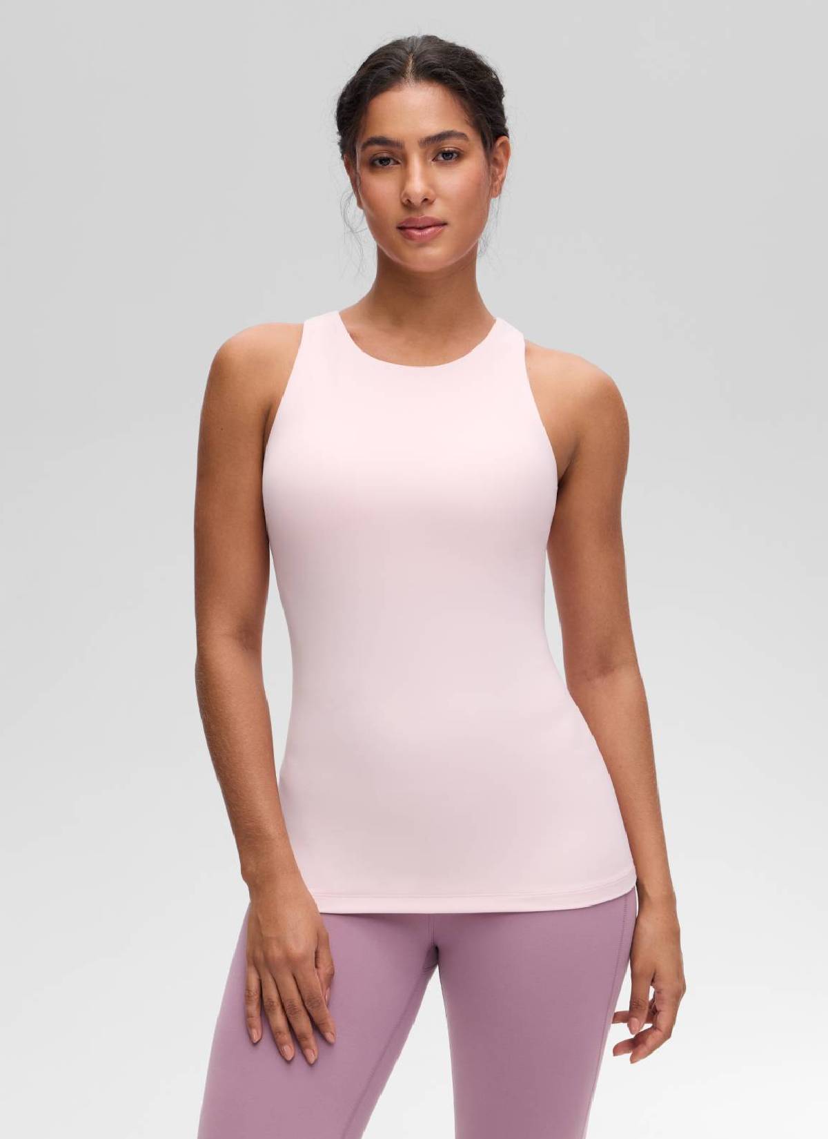 CRZ YOGA Atasan Yoga Wanita Model Slim Fit, Tank Top Racerback dengan Leher Tinggi, Motif " Butterluxe ", Warna Strawberry Pink