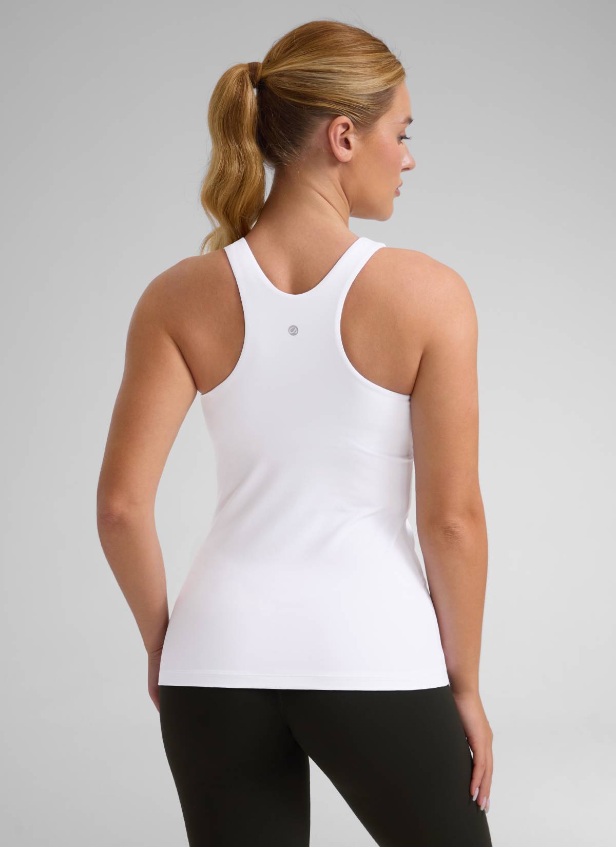 CRZ YOGA Atasan Yoga Wanita Model Slim Fit, Tank Top Racerback dengan Leher Tinggi, Motif " Butterluxe ", Warna Putih