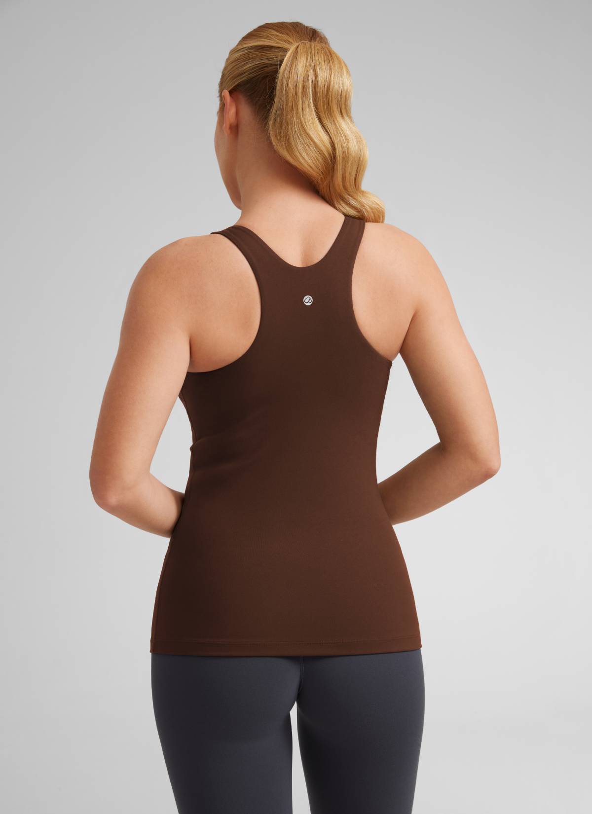 CRZ YOGA Atasan Yoga Wanita Model Slim Fit, Tank Top Racerback dengan Leher Tinggi, Warna Lava Brown, dari Koleksi " Butterluxe "
