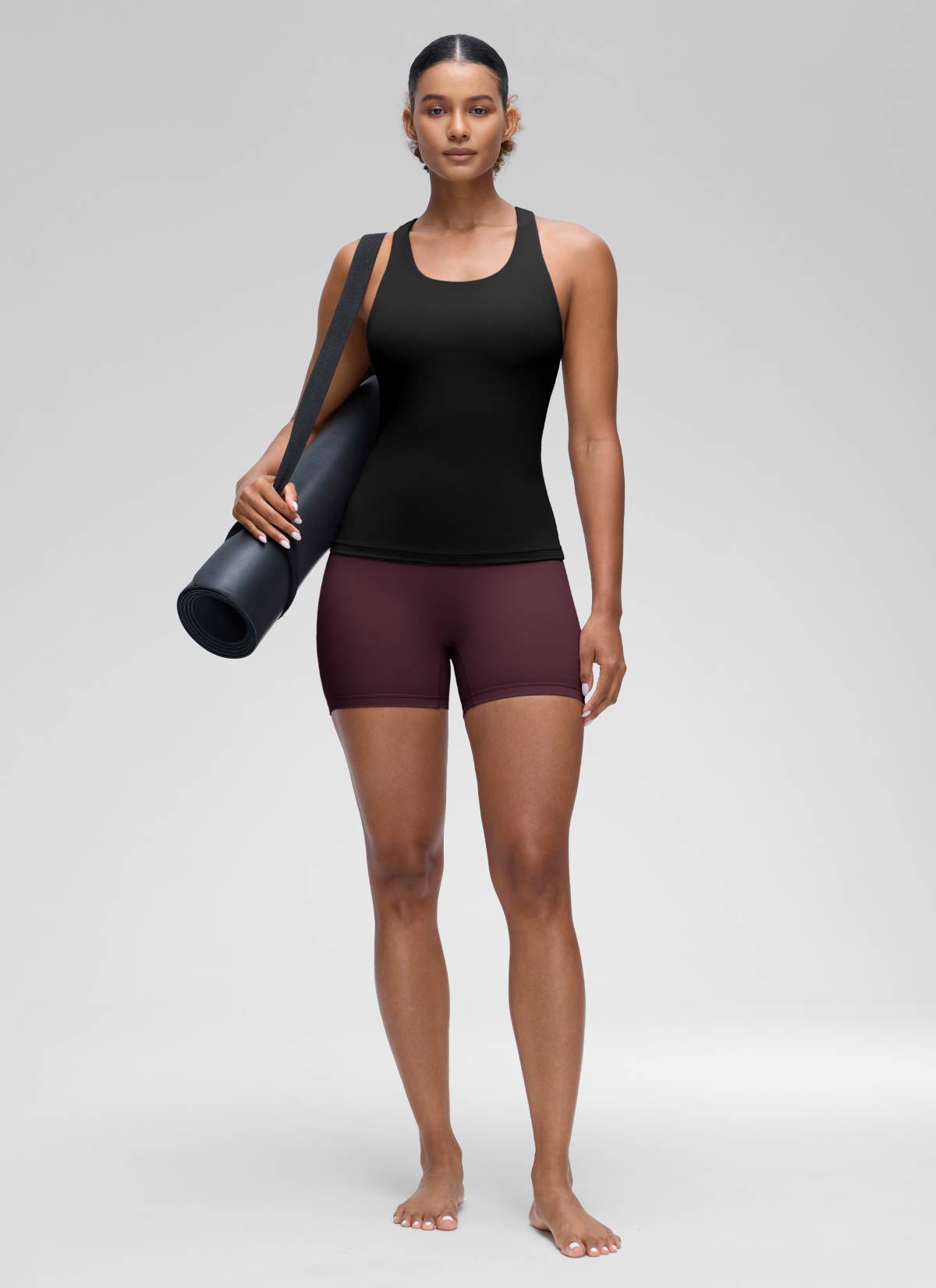 CRZ YOGA Atasan Yoga Wanita Model Ketat Butterluxe Tank Top dengan Bra Terintegrasi, Warna Hitam