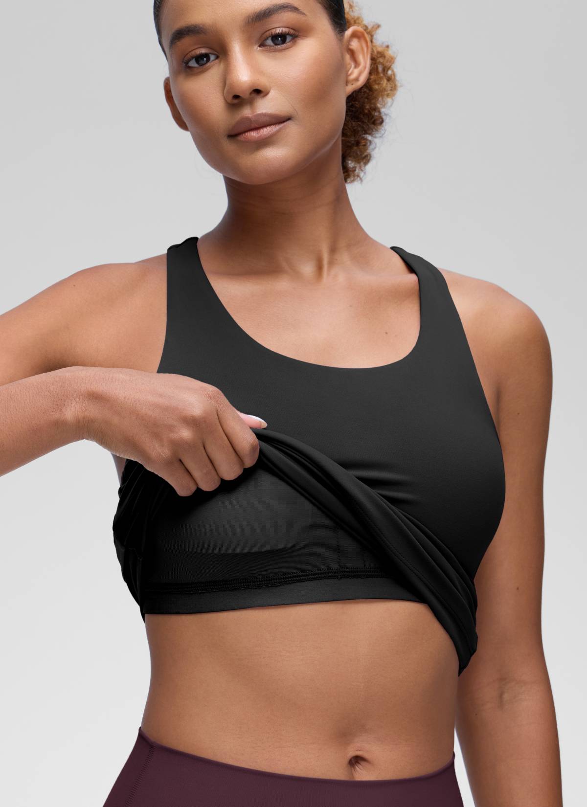 CRZ YOGA Atasan Yoga Wanita Model Ketat Butterluxe Tank Top dengan Bra Terintegrasi, Warna Hitam