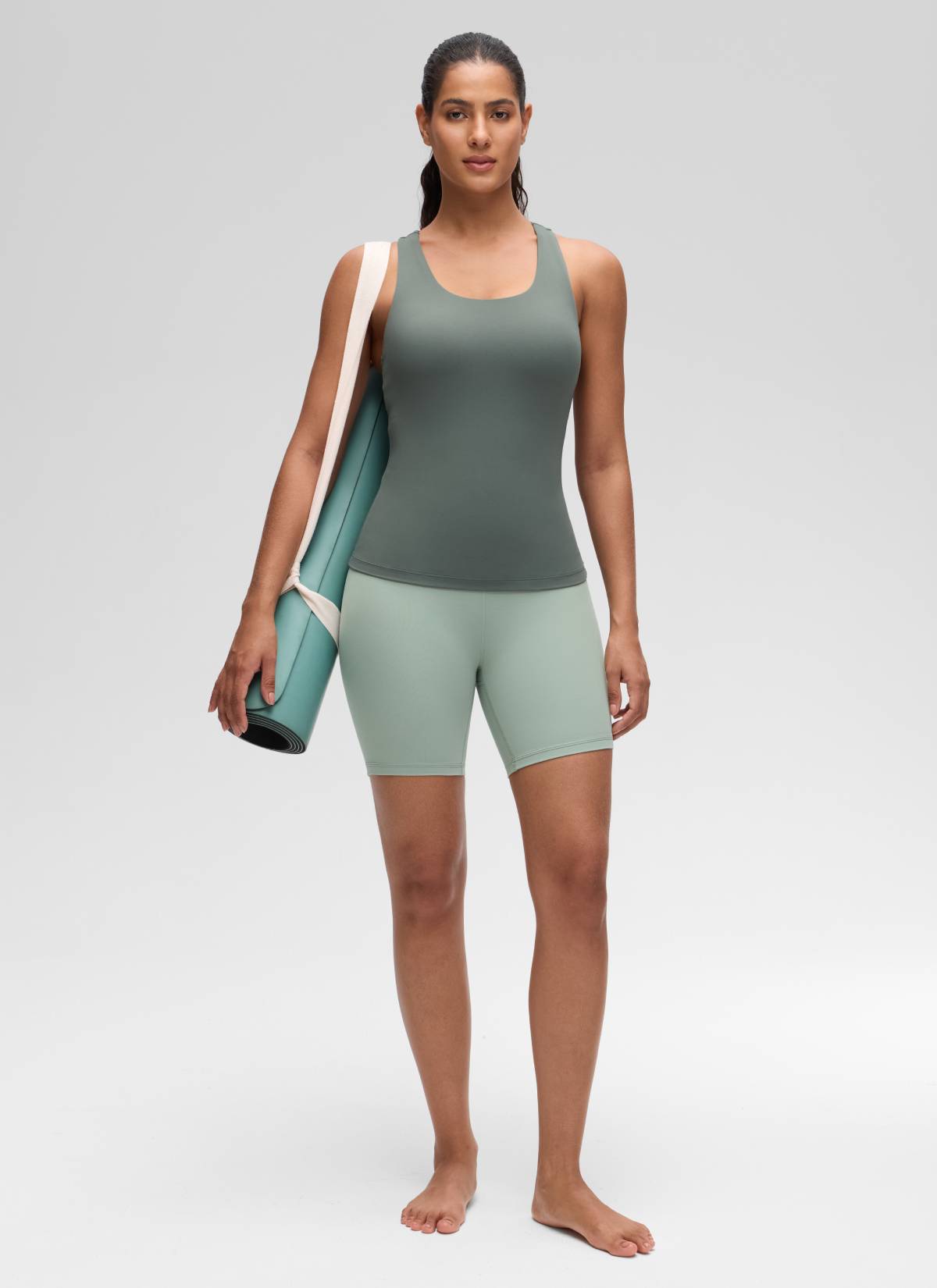 CRZ YOGA Atasan Yoga Wanita Model Ketat Butterluxe Tank Top dengan Bra Terintegrasi Warna Abu-abu Sage