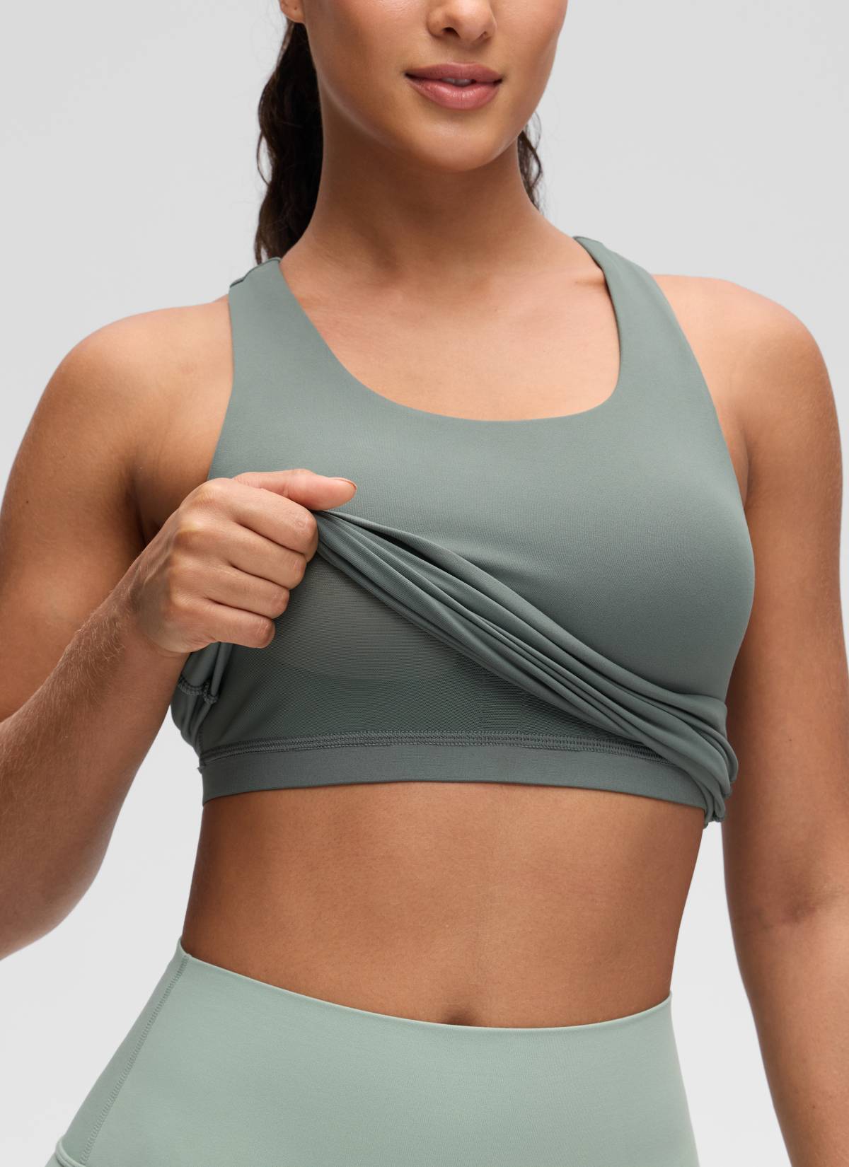 CRZ YOGA Atasan Yoga Wanita Model Ketat Butterluxe Tank Top dengan Bra Terintegrasi Warna Abu-abu Sage