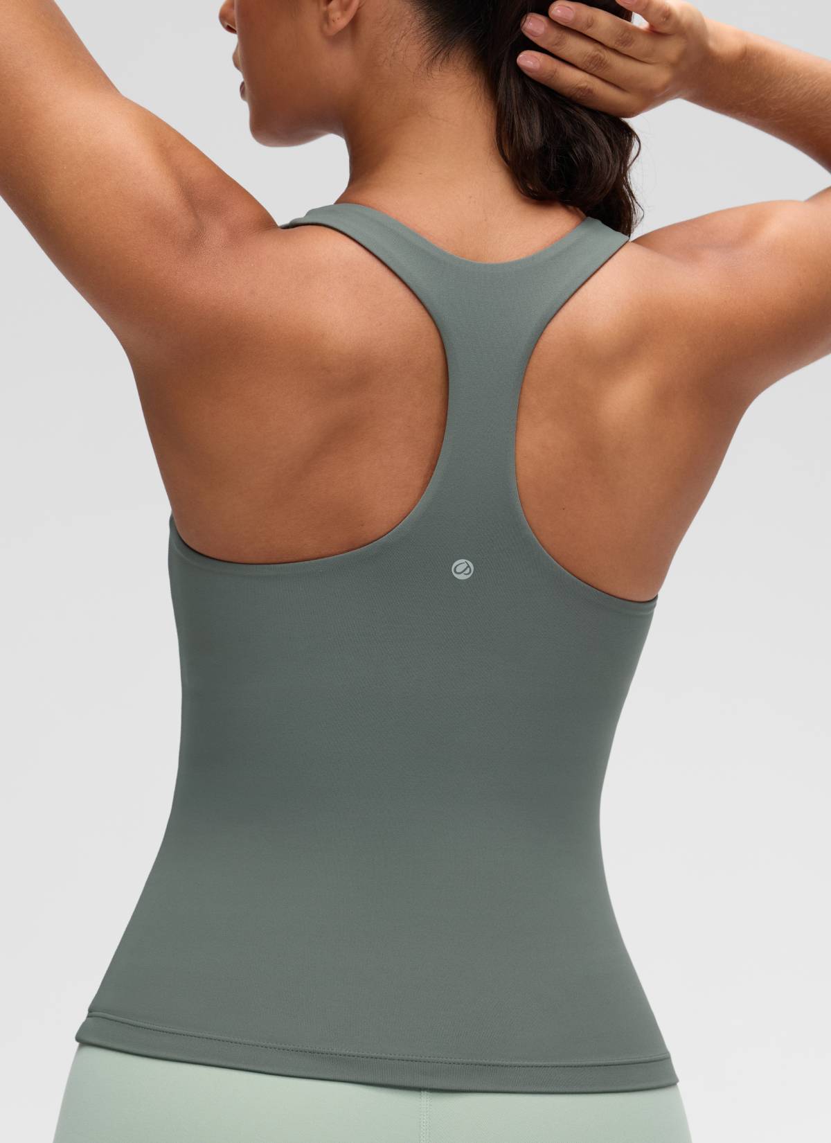 CRZ YOGA Atasan Yoga Wanita Model Ketat Butterluxe Tank Top dengan Bra Terintegrasi Warna Abu-abu Sage