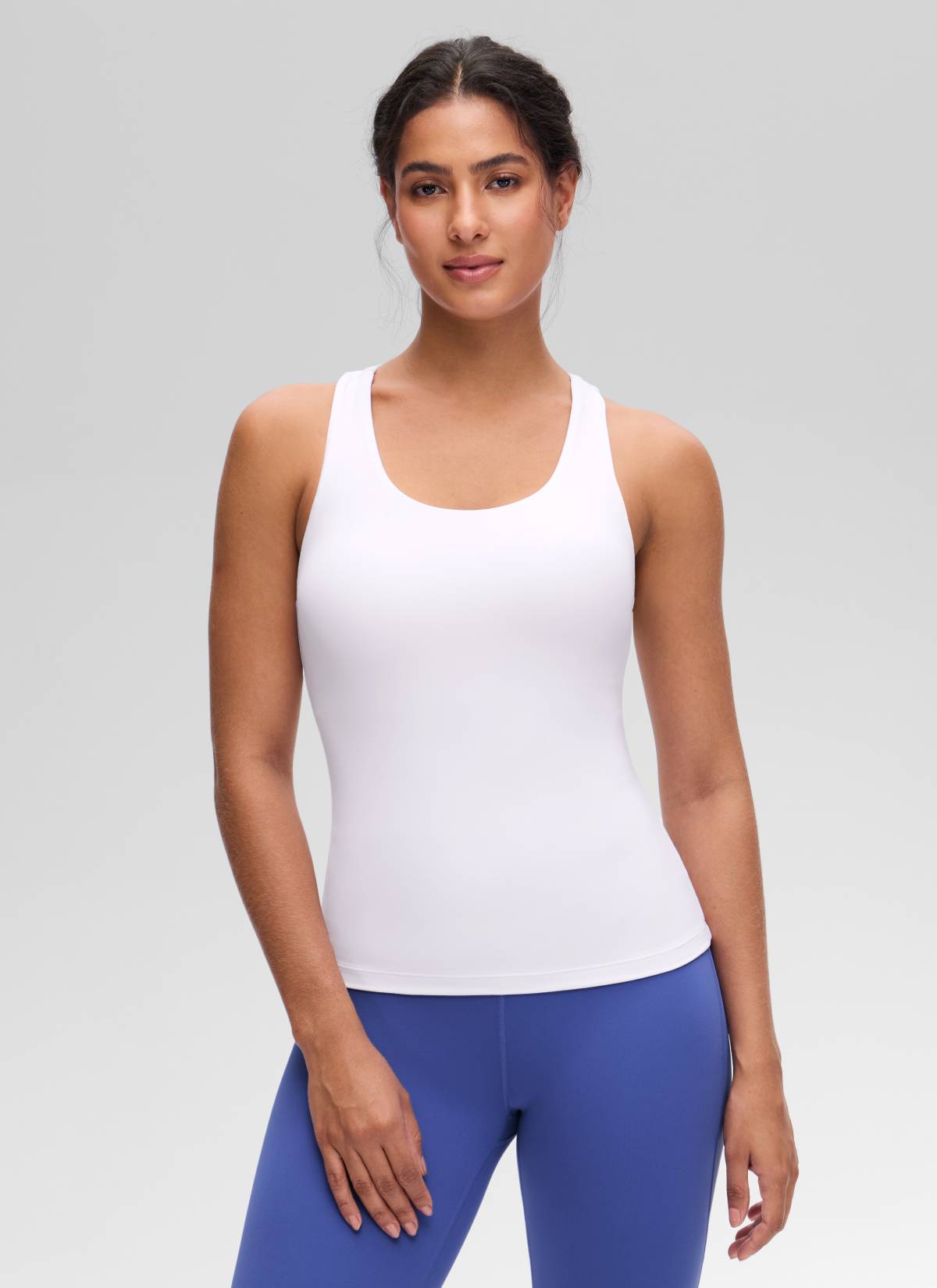 CRZ YOGA Atasan Yoga Wanita Model Ketat Butterluxe Tank Top dengan Bra Terintegrasi Warna Putih