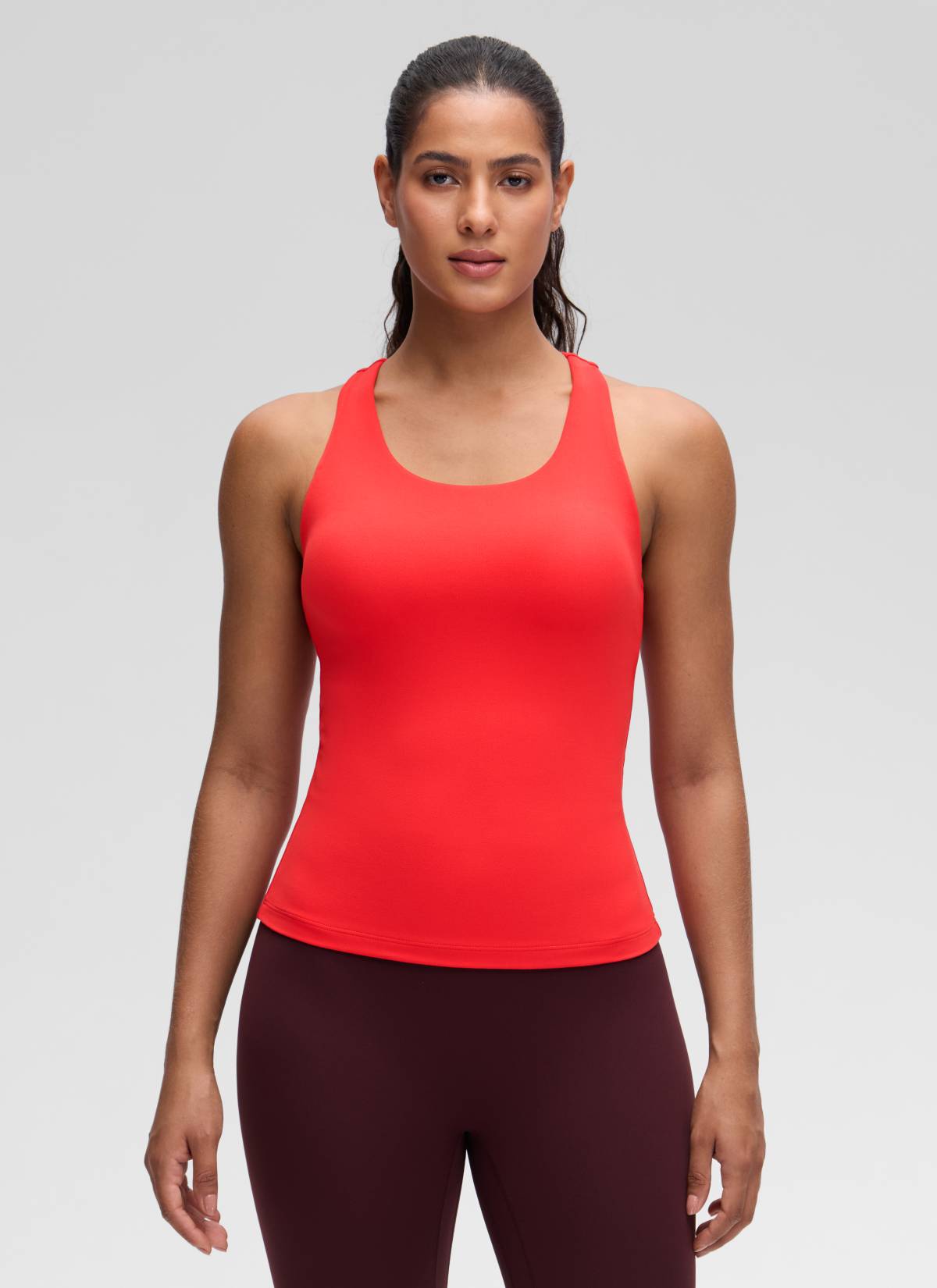 CRZ YOGA Atasan Yoga Wanita Model Ketat Butterluxe Tank Top dengan Bra Terintegrasi Warna Merah Tua