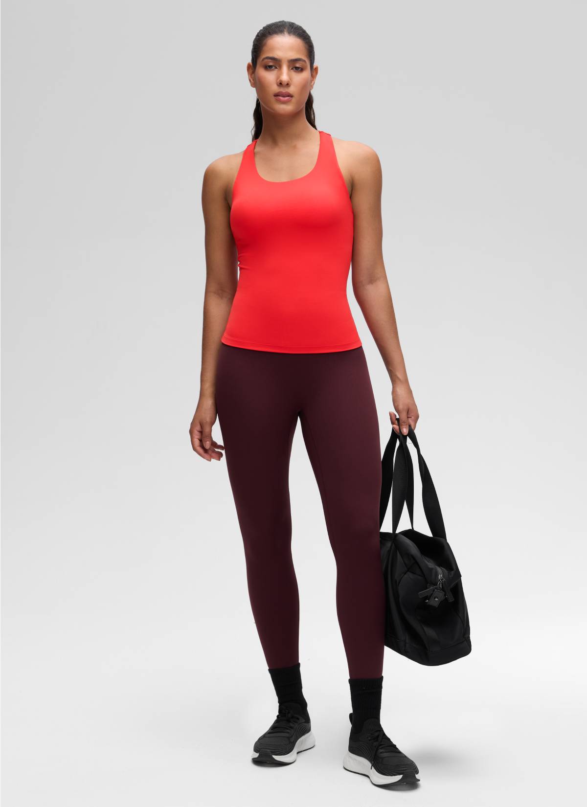 CRZ YOGA Atasan Yoga Wanita Model Ketat Butterluxe Tank Top dengan Bra Terintegrasi Warna Merah Tua