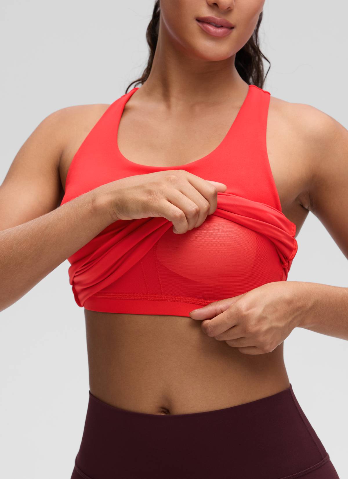 CRZ YOGA Atasan Yoga Wanita Model Ketat Butterluxe Tank Top dengan Bra Terintegrasi Warna Merah Tua