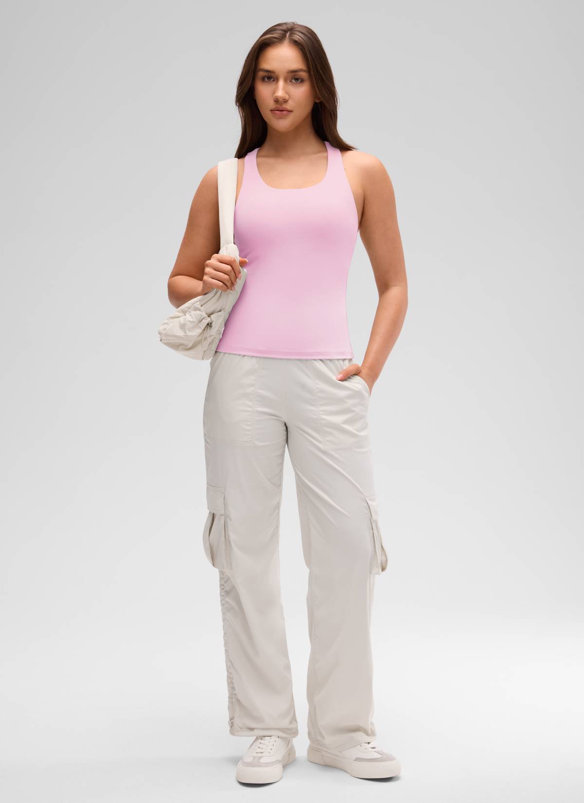 CRZ YOGA Atasan Yoga Wanita Model Ketat Butterluxe Tank Top dengan Bra Terintegrasi Warna Pink Peony