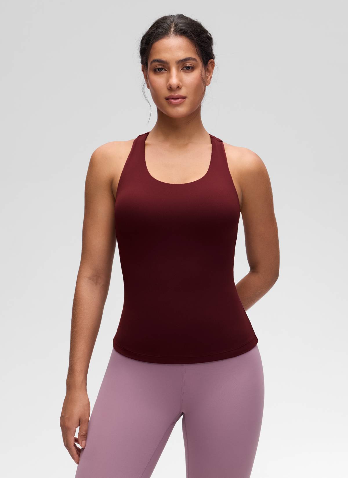 CRZ YOGA Atasan Yoga Wanita Model Ketat Butterluxe Tank Top dengan Bra Terintegrasi Warna Merah Merlot