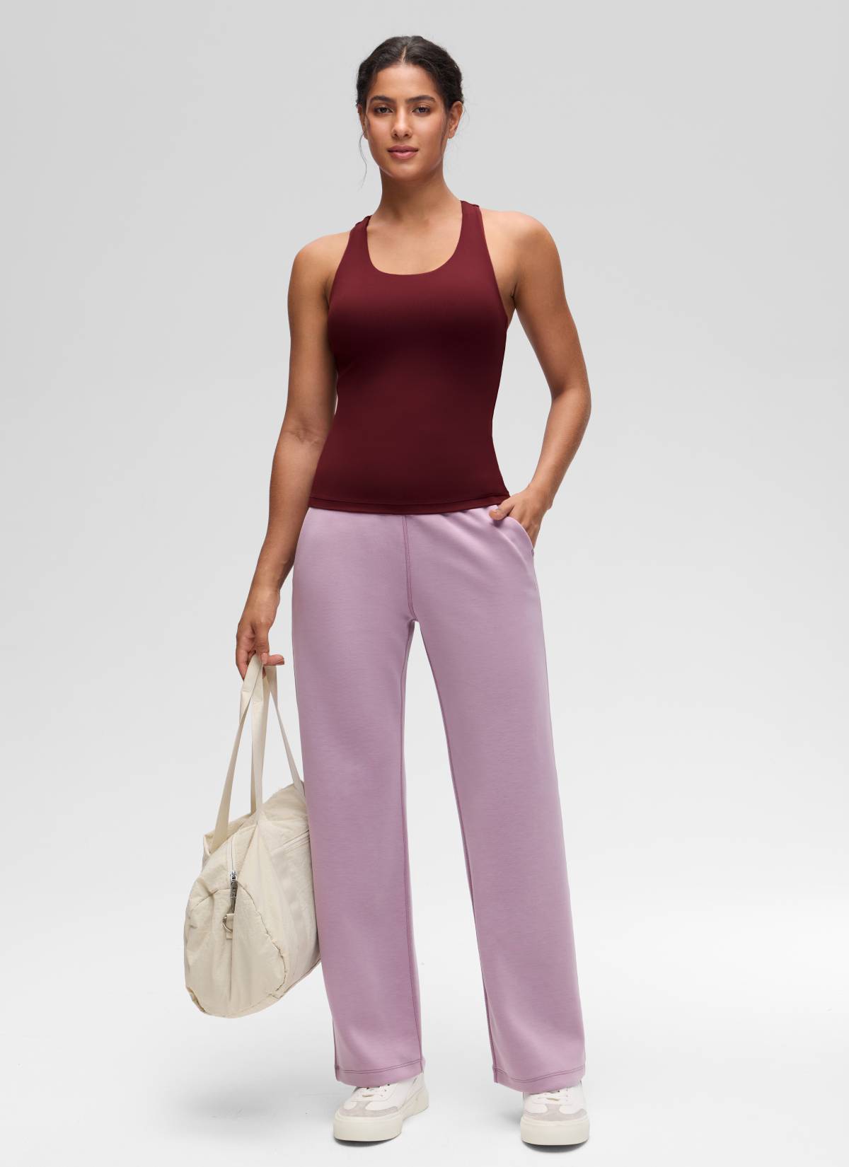 CRZ YOGA Atasan Yoga Wanita Model Ketat Butterluxe Tank Top dengan Bra Terintegrasi Warna Merah Merlot