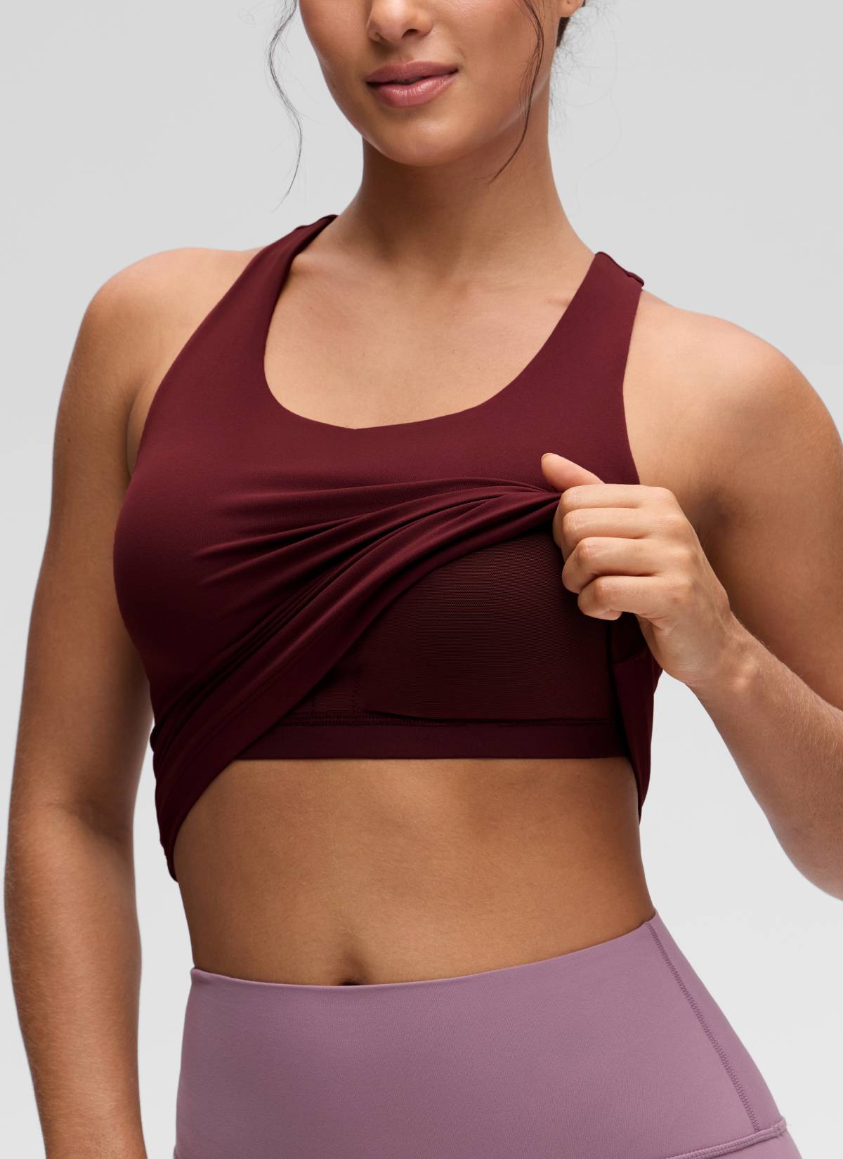 CRZ YOGA Atasan Yoga Wanita Model Ketat Butterluxe Tank Top dengan Bra Terintegrasi Warna Merah Merlot