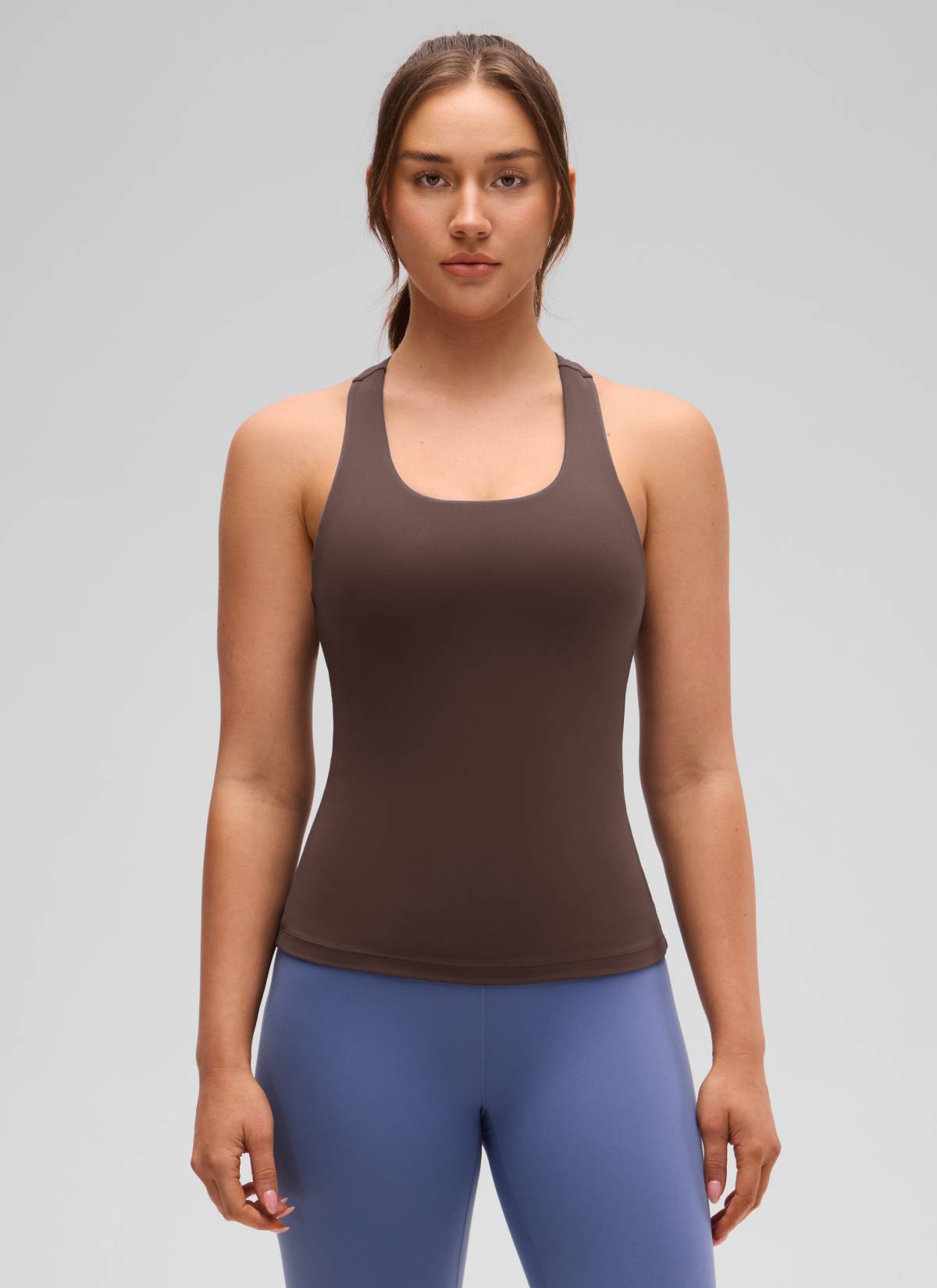 CRZ YOGA Atasan Yoga Wanita Model Ketat Butterluxe Tank Top dengan Bra Terintegrasi Warna Hot Fudge Brown