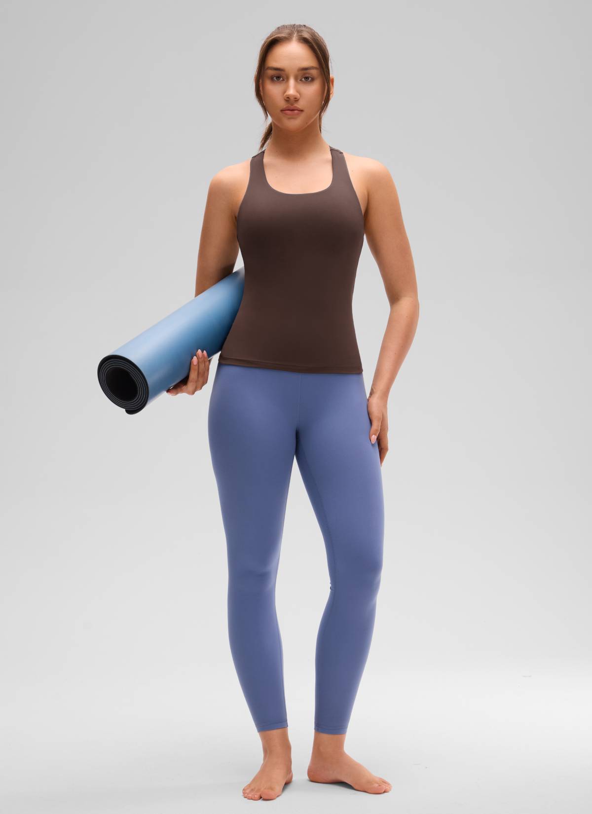 CRZ YOGA Atasan Yoga Wanita Model Ketat Butterluxe Tank Top dengan Bra Terintegrasi Warna Hot Fudge Brown