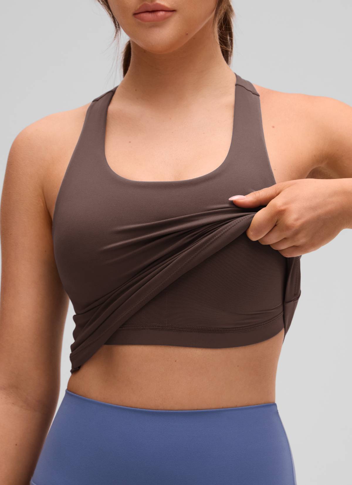 CRZ YOGA Atasan Yoga Wanita Model Ketat Butterluxe Tank Top dengan Bra Terintegrasi Warna Hot Fudge Brown