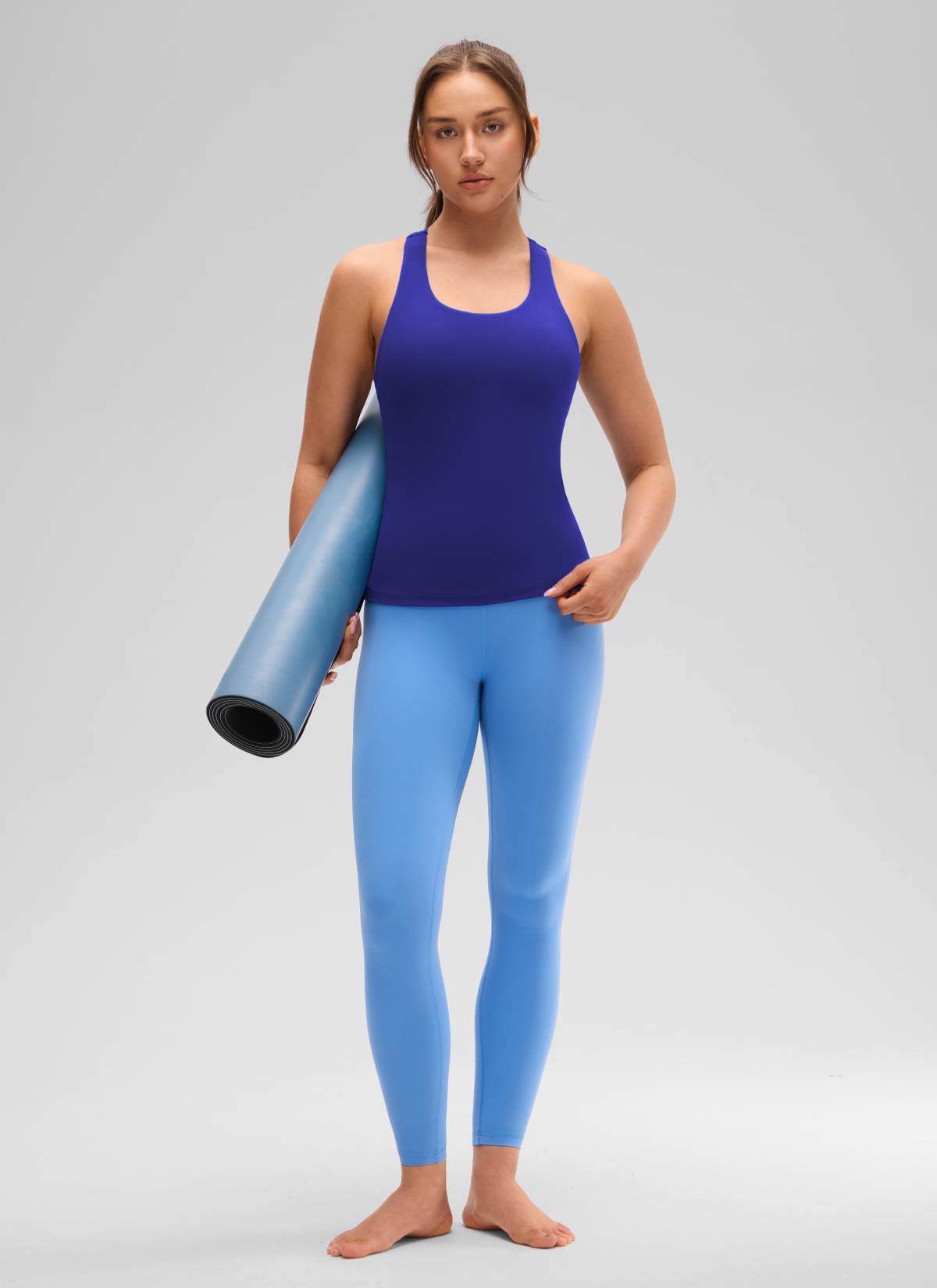 CRZ YOGA Atasan Yoga Wanita Model Ketat Butterluxe Tank Top dengan Bra Terintegrasi Warna Biru Larkspur