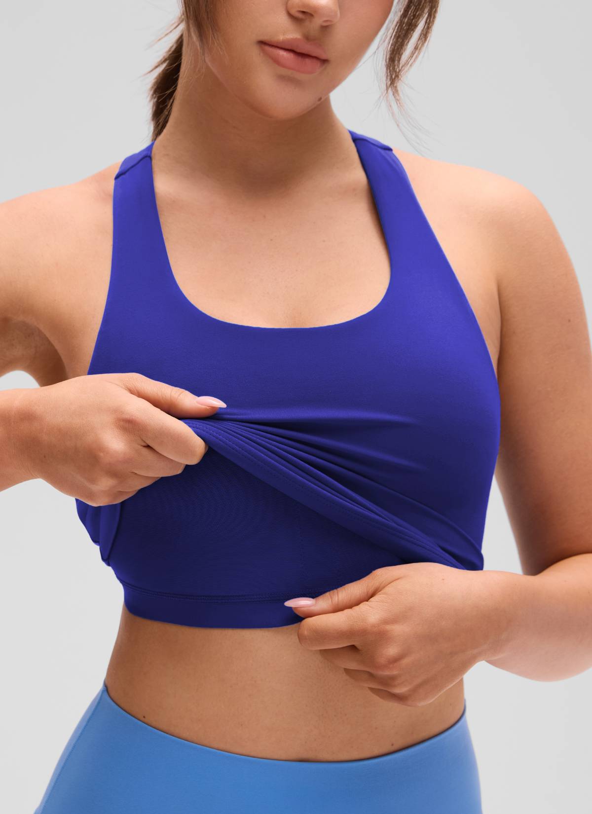 CRZ YOGA Atasan Yoga Wanita Model Ketat Butterluxe Tank Top dengan Bra Terintegrasi Warna Biru Larkspur