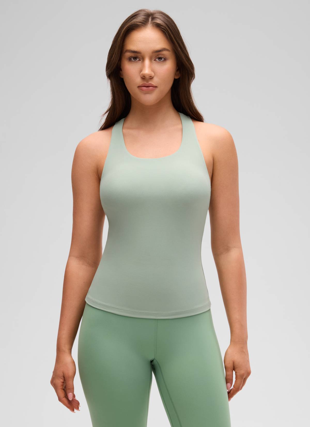 CRZ YOGA Atasan Yoga Wanita Model Ketat Butterluxe Tank Top dengan Bra Terintegrasi Warna Hijau Palm Court