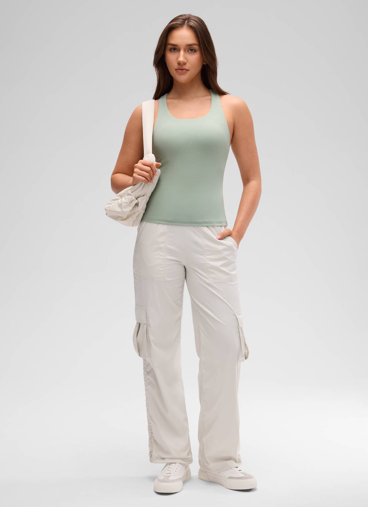 CRZ YOGA Atasan Yoga Wanita Model Ketat Butterluxe Tank Top dengan Bra Terintegrasi Warna Hijau Palm Court