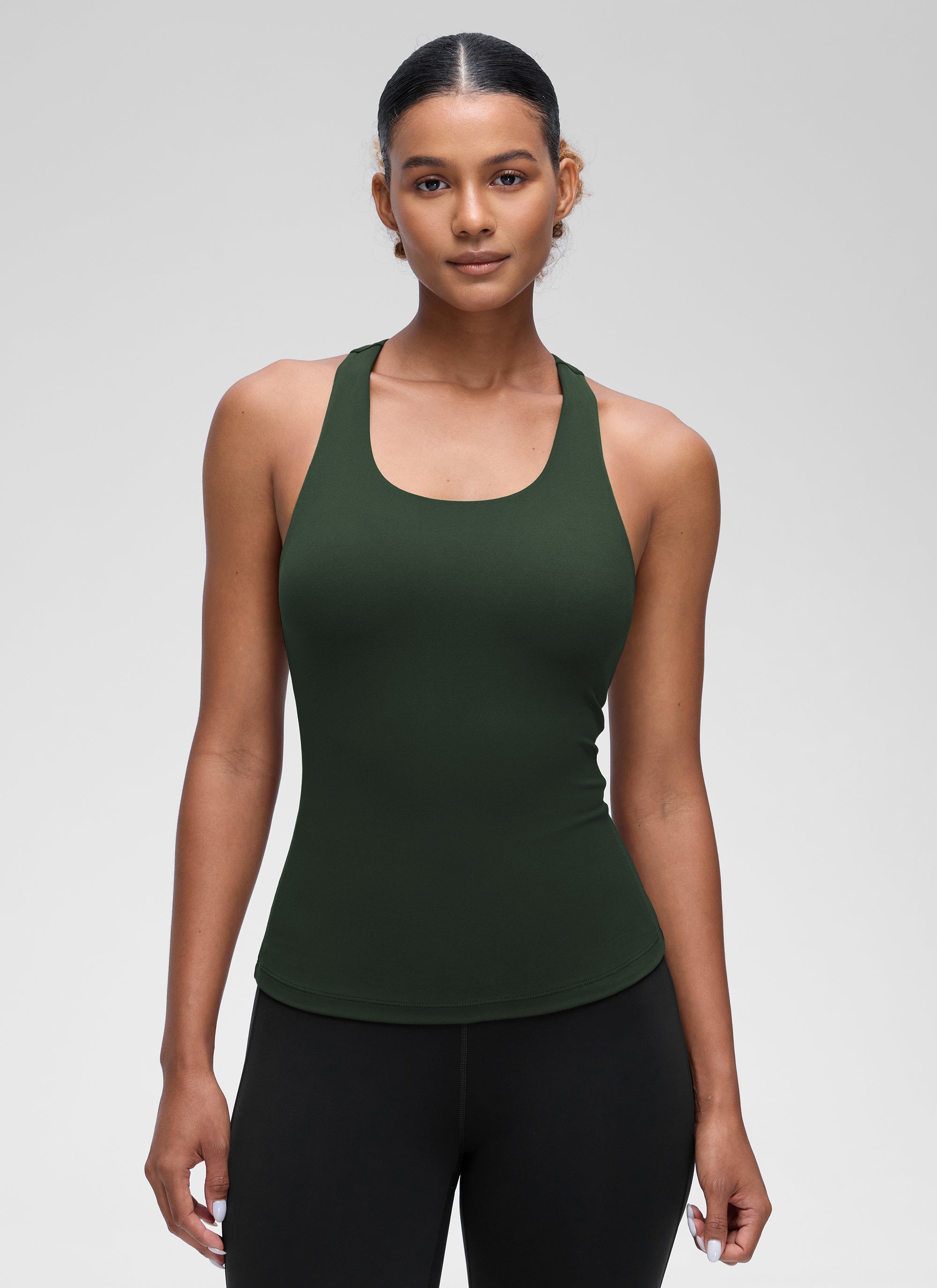 CRZ YOGA Atasan Yoga Wanita Model Ketat Butterluxe Tank Top dengan Bra Terintegrasi Warna Legend Green