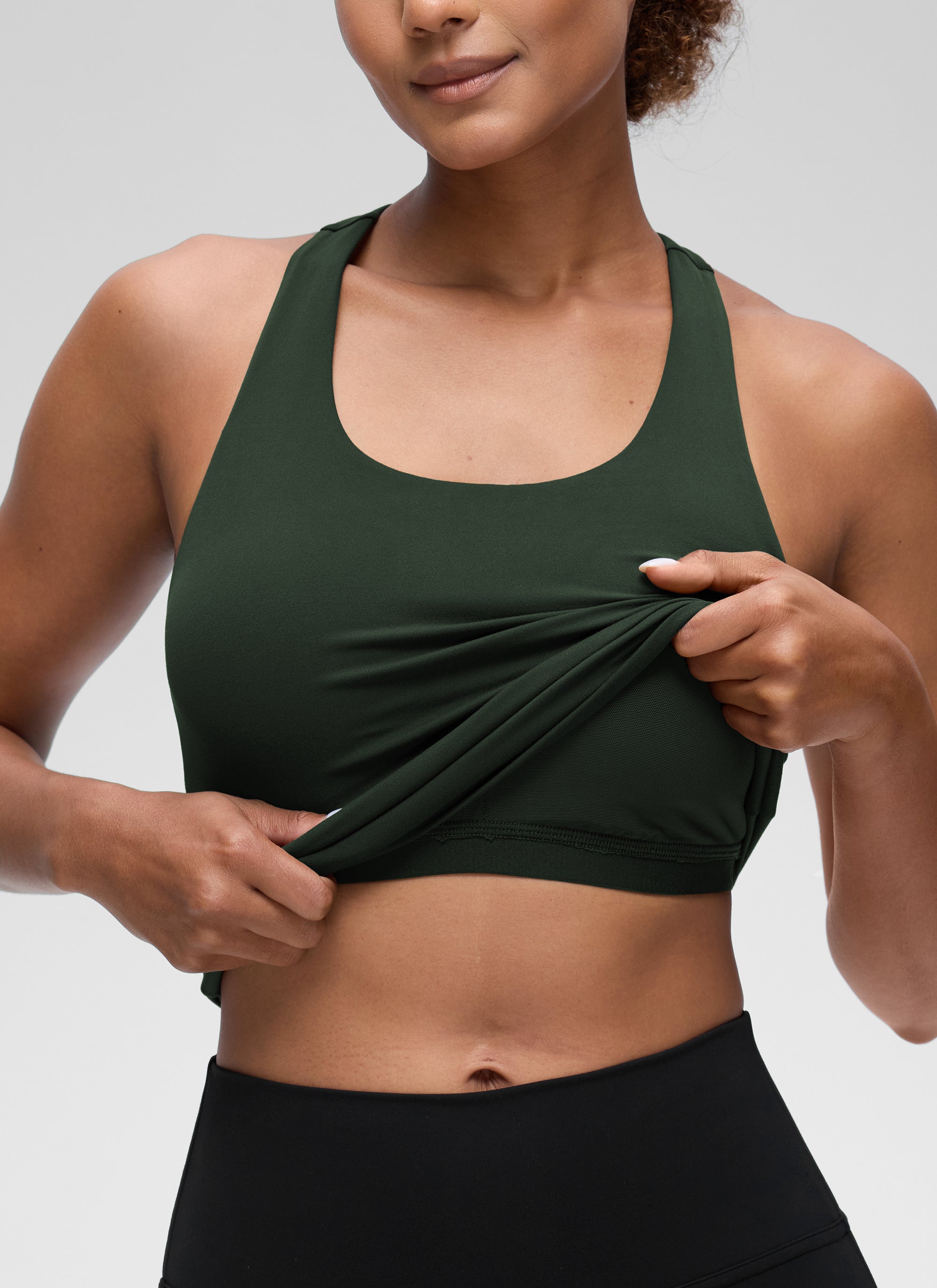 CRZ YOGA Atasan Yoga Wanita Model Ketat Butterluxe Tank Top dengan Bra Terintegrasi Warna Legend Green