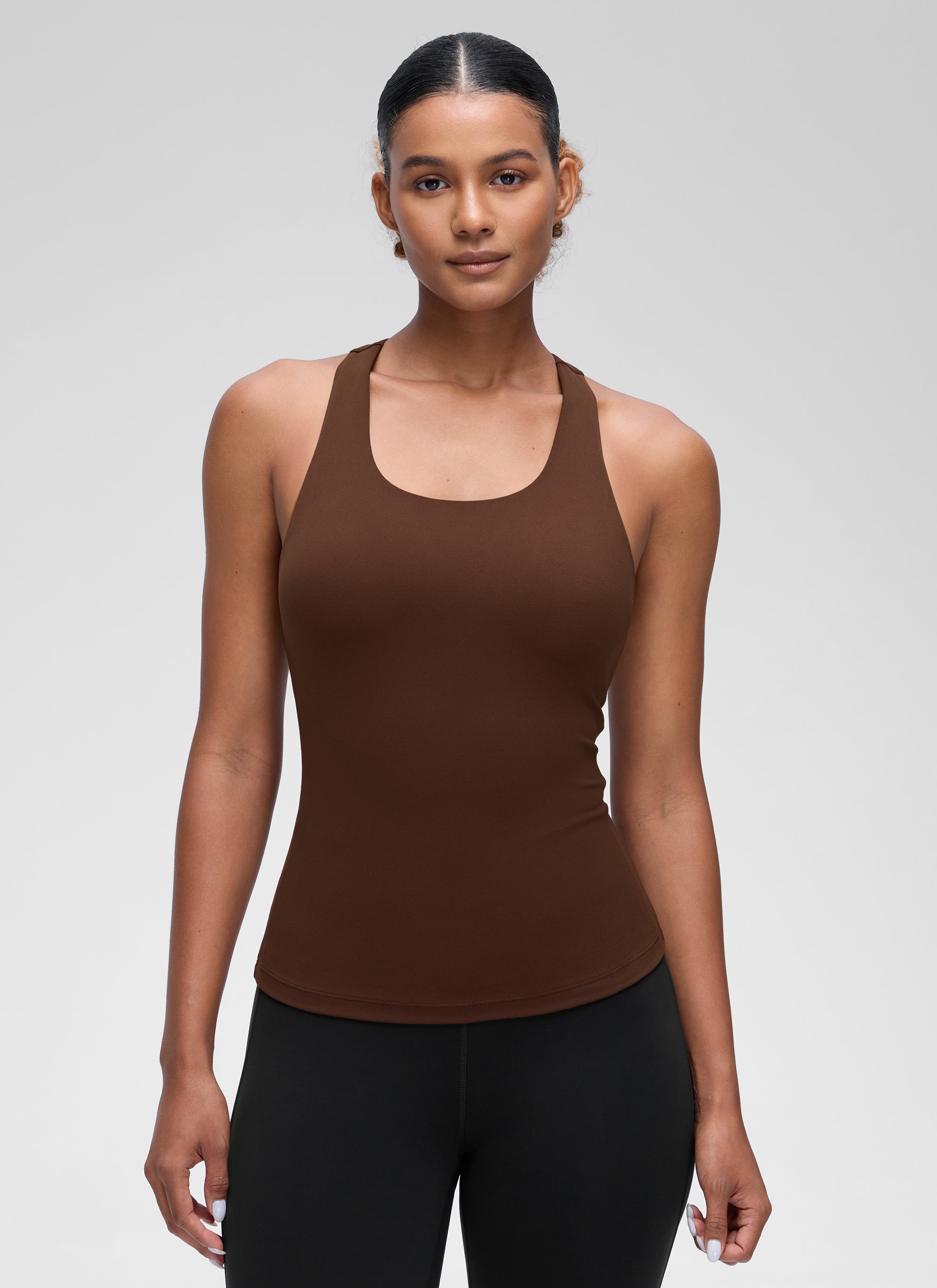 CRZ YOGA Atasan Yoga Wanita Model Ketat Butterluxe Tank Top dengan Bra Terintegrasi Warna Lava Brown